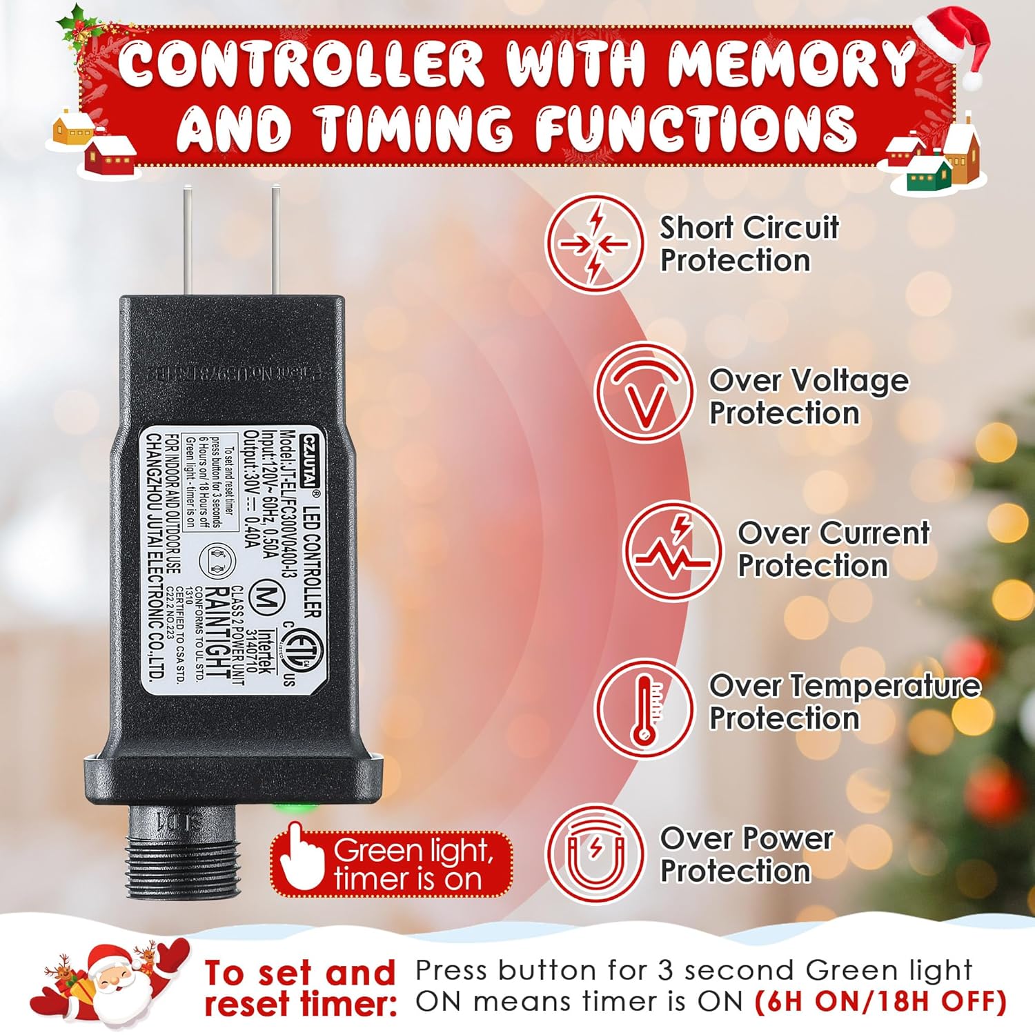 30V/29V LED Power Supply, Class 2 Power Supply for Christmas String Light Decorations, 12W 8 Mode Light LED Transformer Replacement for Christmas Plug, Waterproof Plug Adapter(2 Pcs)