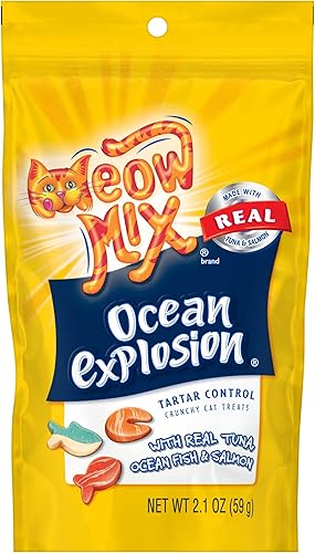 Meow Mix Ocean Explosion Tartar Control Cat Treats bolsa de 21 onzas paquete de 12