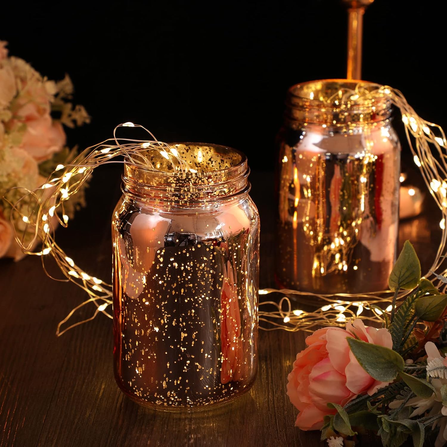 12 Pcs Decorative Mason Jars 16oz Painted Wide Mason Jars for Table Centerpiece DIY Home Decoration Birthday Housewarming Party Wedding Favor(Rose Gold)