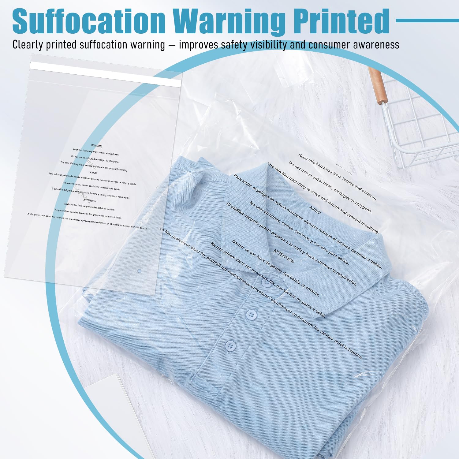 300 Pcs 14" x 20" Clear Poly Bags Resealable Self Seal Plastic Poly Shipping Bags 1.5 Mil with Suffocation Warning for Packaging Clothing, Shirts, Hoodies