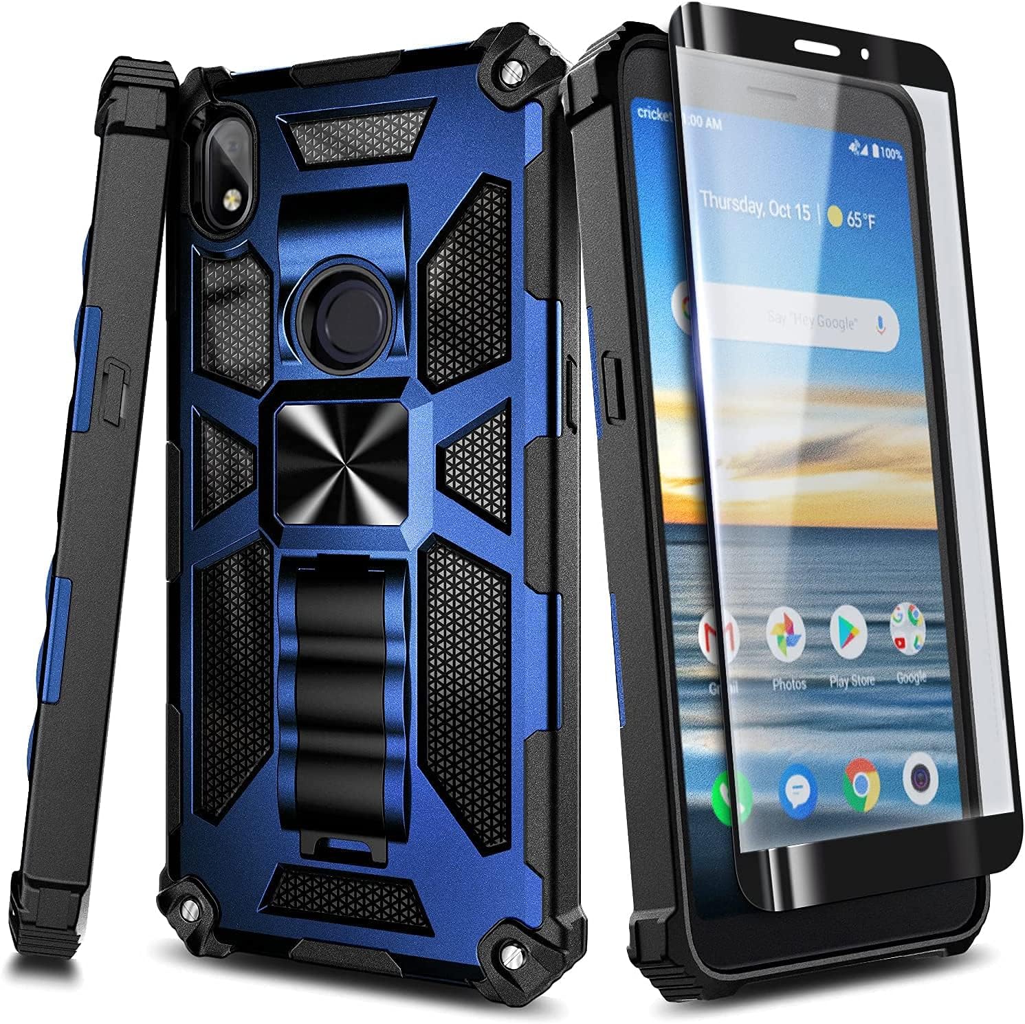 NZND Compatible with Alcatel Lumos Case (DALN5023) / Alcatel Axel (5004R) with Tempered Glass Screen Protector (Maximum Coverage), Full-Body Protective [Military-Grade] Heavy-Duty Case (Blue)