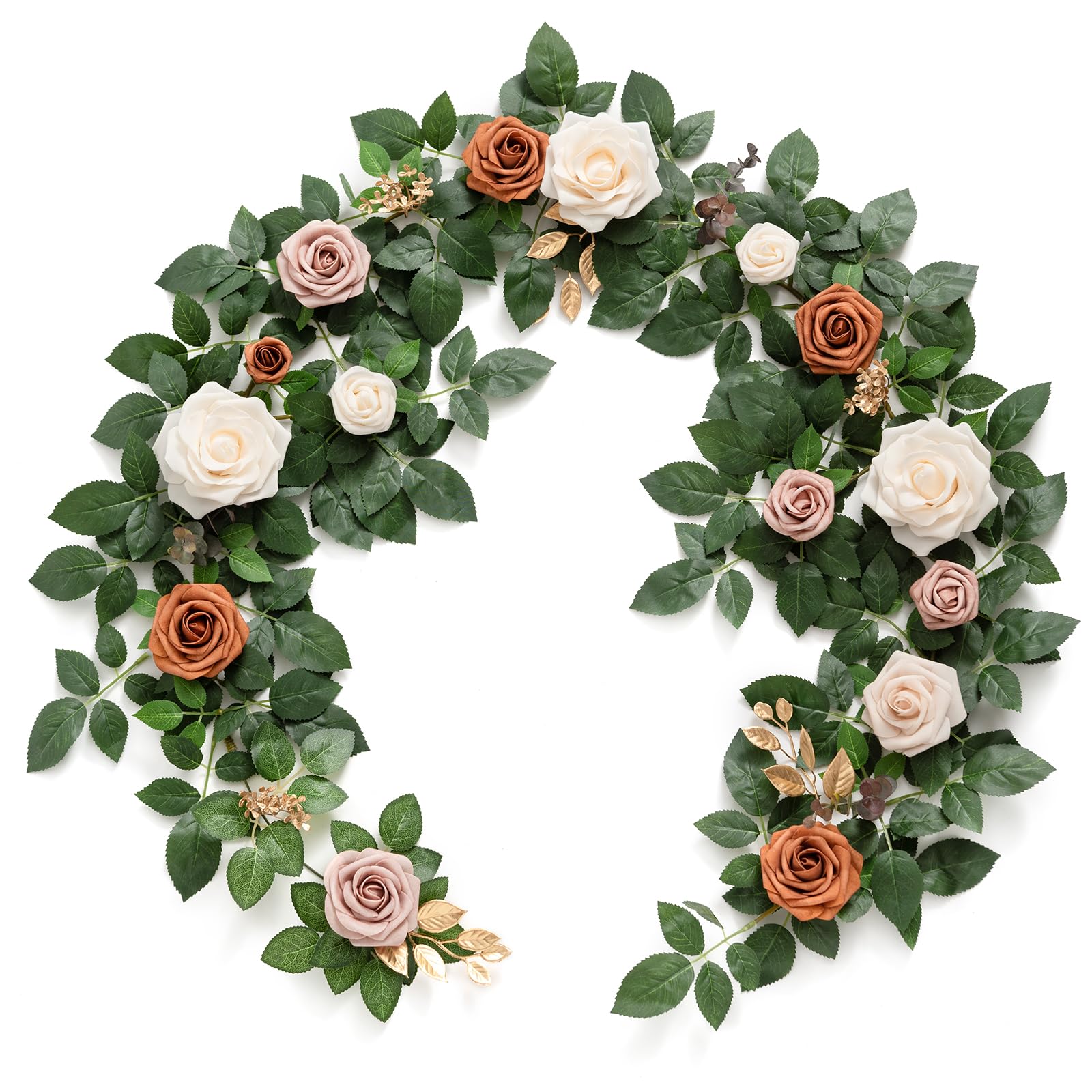 Ling's moment 5FT Terracotta Artificial Flower Garland Rust Rose Leaves Floral Garland Ivory Orange Arch Flowers Vine for Wedding Party Backdrop Decor