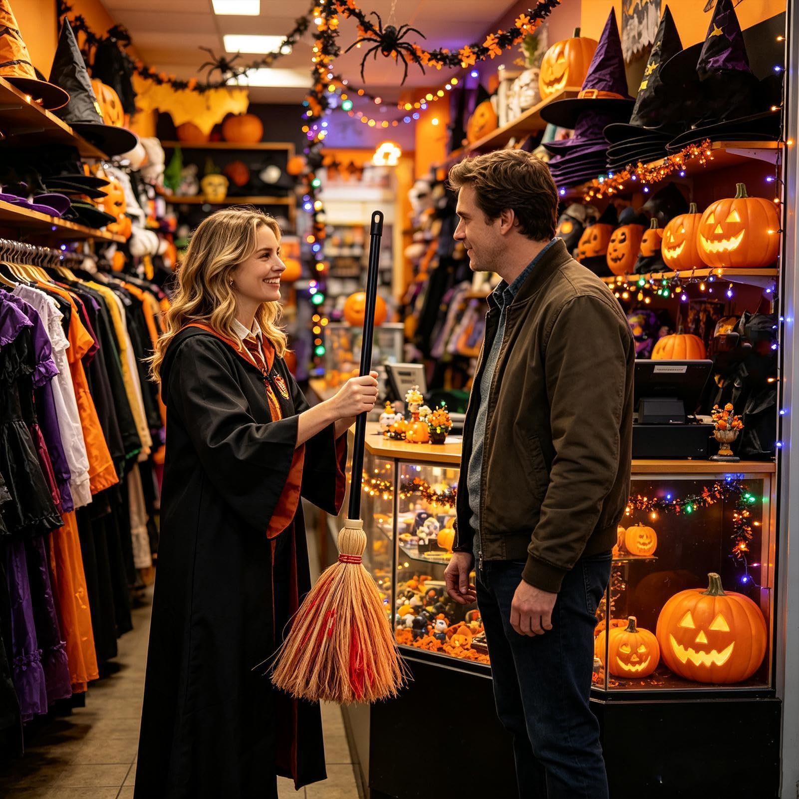 Generisch Halloween-Besen Halloween Horror bewegliche Besen Requisiten | Gruselhaus Dekoration Requisiten für Draußen und Drinnen, auf der , im Hinterhof, bei Partys, Treffen und im Spukhaus
