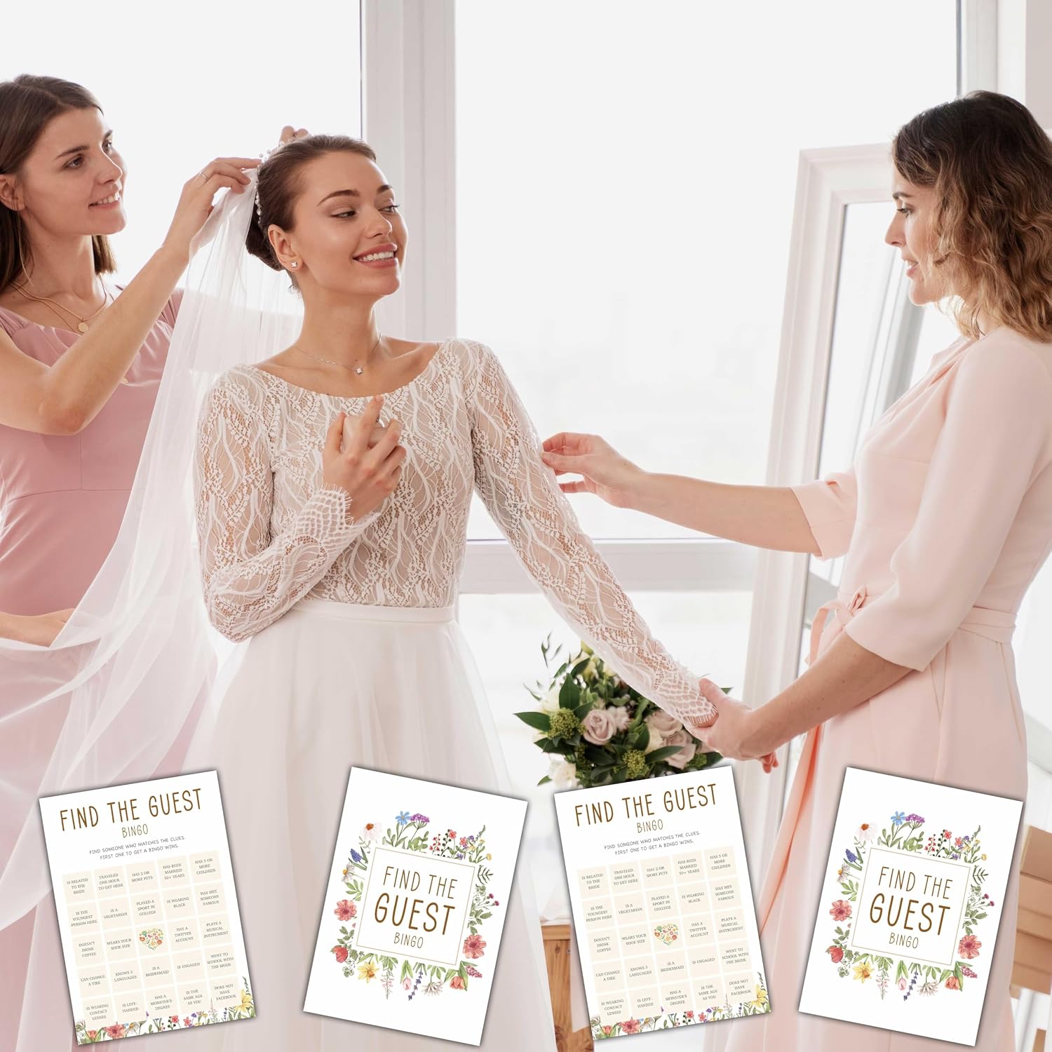 Bridal Shower Word Scramble Game Cards - 25 Cards With Answer Key, Minimalist Brown Wedding Party Supplies