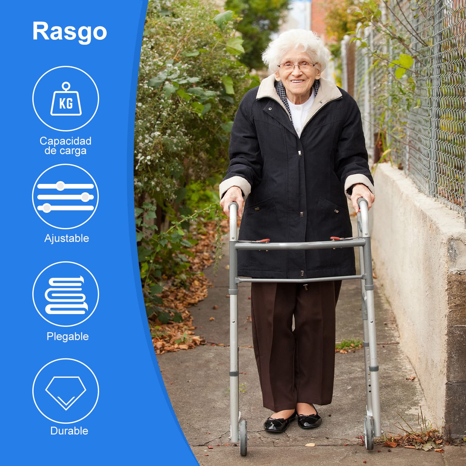 suplegear Andador Estándar Plegable, Dos Botones Caminante Plegable de Aleación de Aluminio Ajustable con Ruedas de 13 cm para Personas Mayores Discapacitados Lesionados, Soporte hasta 226.8 kg