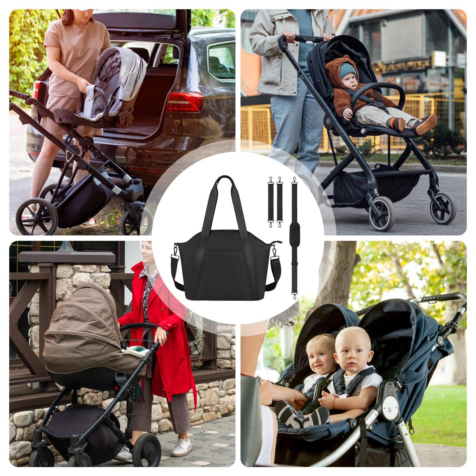 Borsa per pannolini per passeggino, in pelle PU, borsa a tracolla per | pannolini, borsa multifunzione per passeggino, grande capacità, organizer per salviettine umidificate, biberon per latte e