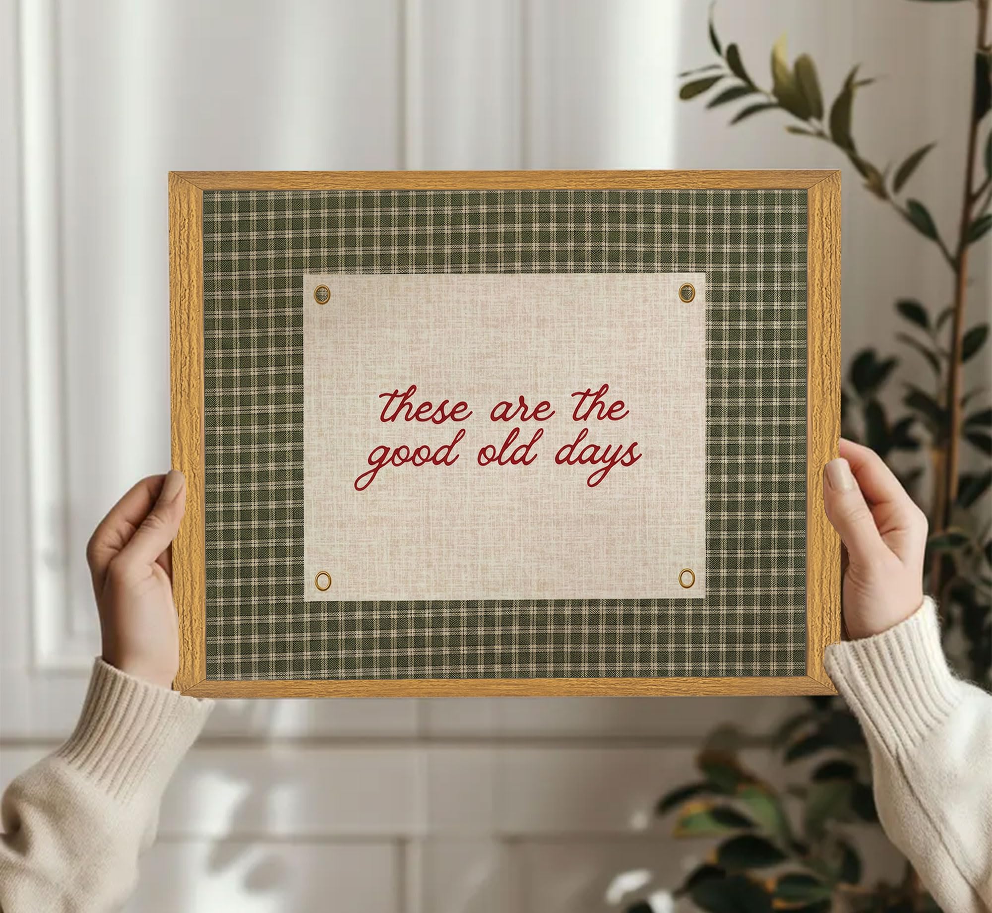 Framed These Are The Good Old Days Canvas Wall Art Happy Positive Quote Motivational Gingham Wall Decor Picture Inspirational Family Poster Print for Living Room Bedroom Bathroom Home Decoration — view 8
