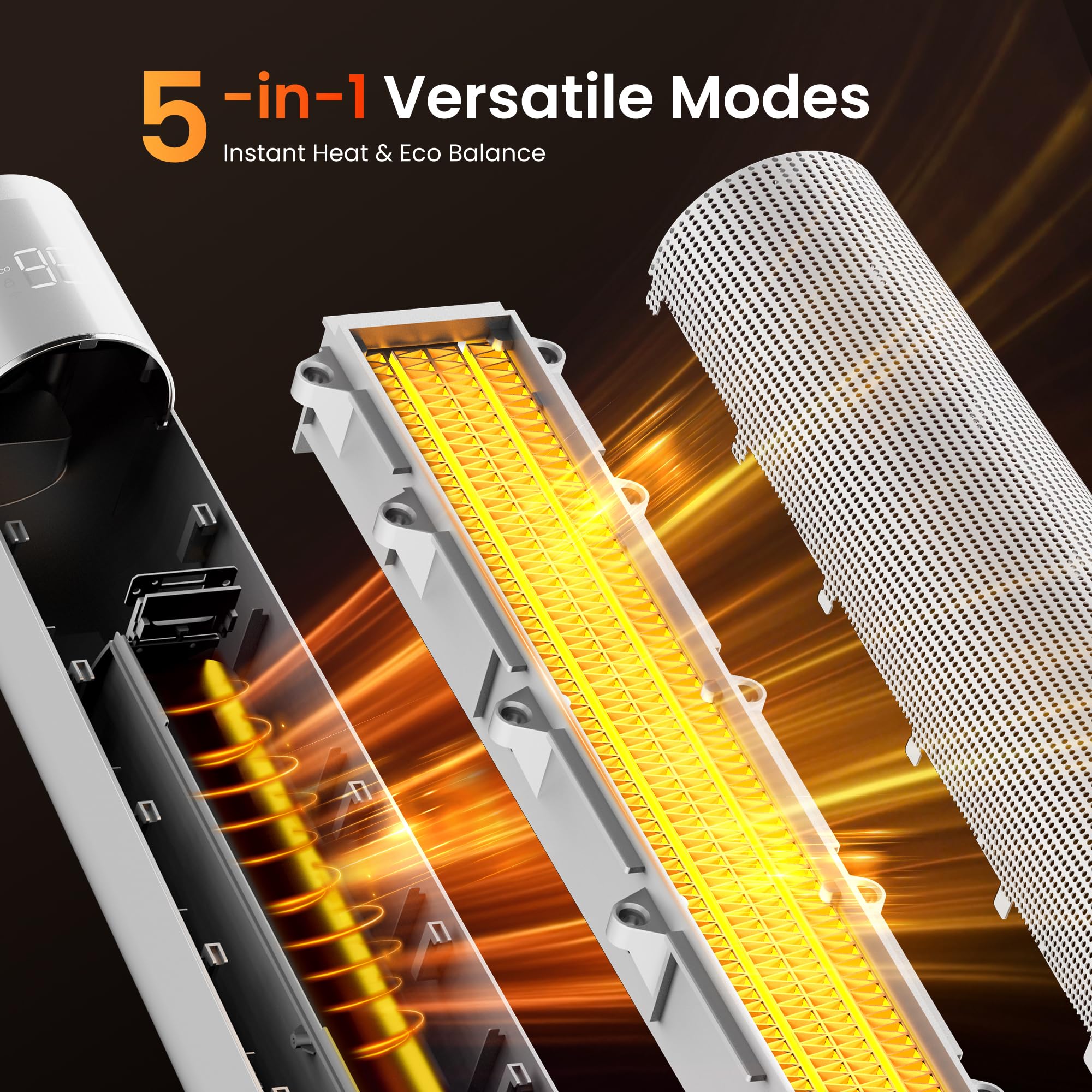 FLANUR Termoventilatore a risparmio energetico, 2000 W, in ceramica PTC, silenzioso, riscaldamento elettrico con termostato e telecomando, modalità ECO, oscillazione 70°, timer 12 ore, protezione