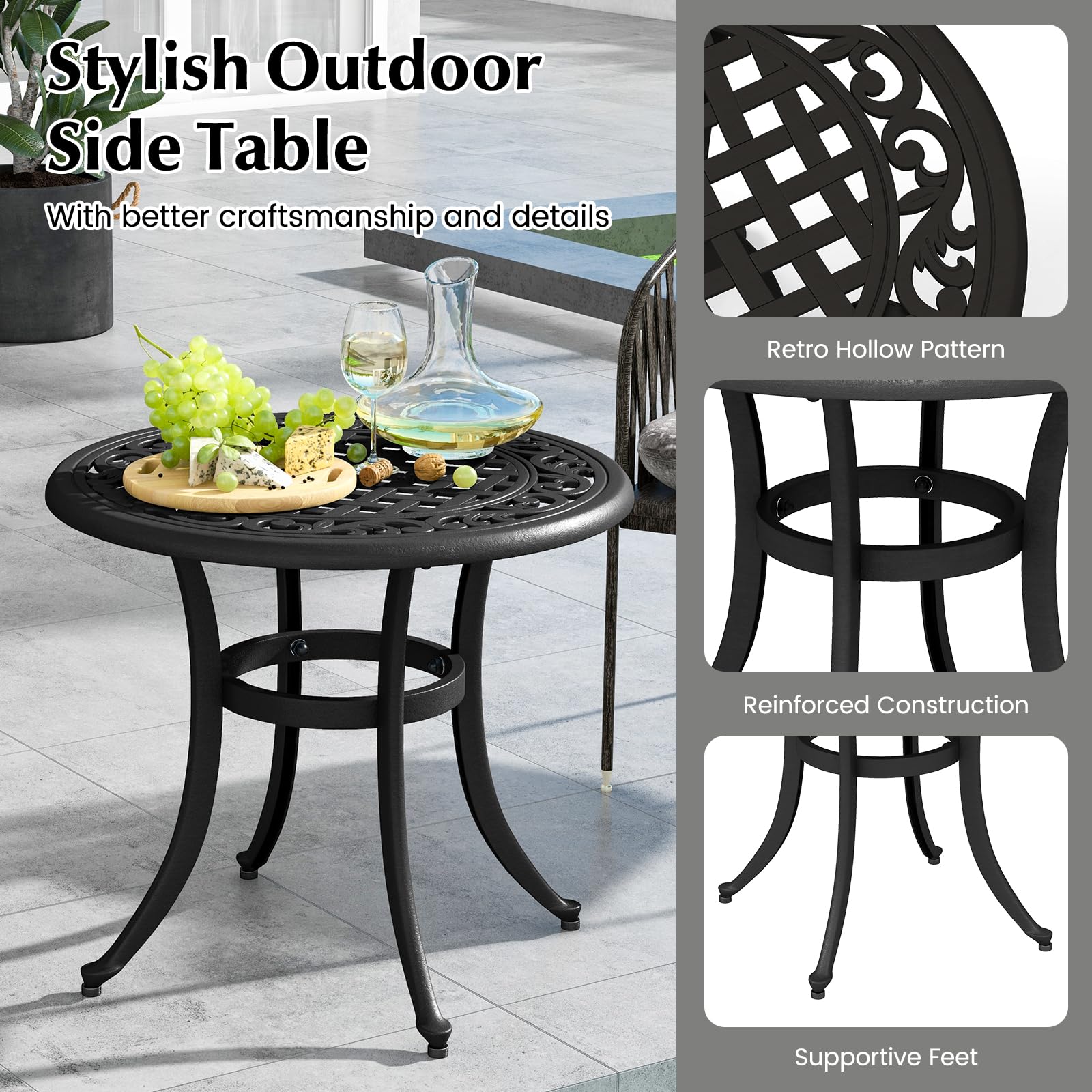 GIANTEX Gartentisch wetterfest Garten Bistrotisch aus Aluminiumguss runder Balkontisch mit verstellbaren Fußpolstern Terrassentisch Outdoor Beistelltisch 60 x 60 x 53 cm antike für Garten Bronze