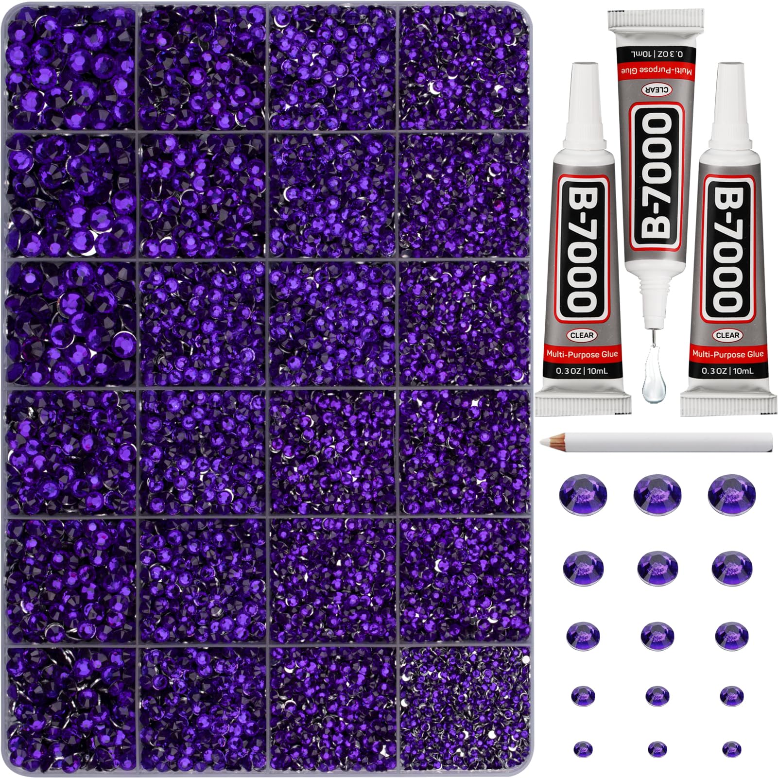 Photo 1 of 33000Pcs Purple Rhinestones for Bedazzling, Bedazzler Kit with Flatback Craft Rhinestones Bulk and B7000 Glue, 2,3,4,5,6mm Resin Flat Back Crystals for Craftings, Clothes, Shoes, Nails