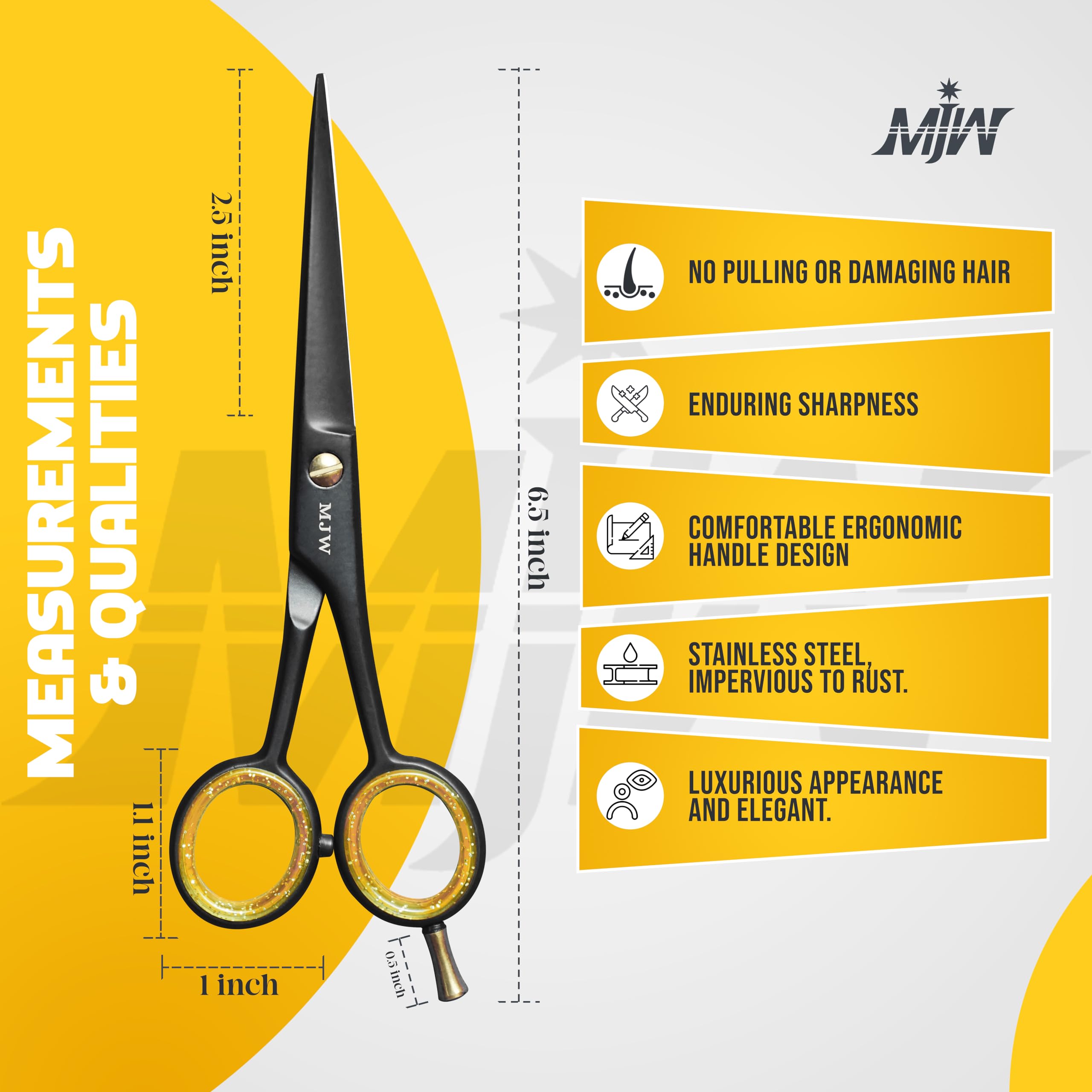 MJW Professional Barber Scissors 6.5" (Black), Stainless Steel Hair Cutting Shears for Hairdressers Salon & Home - Image 2