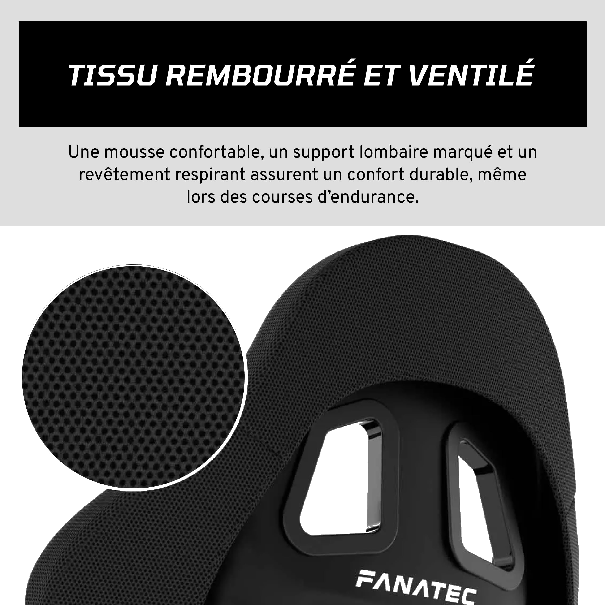 FANATEC ClubSport GT Sim Siège Baquet de Course – Noir | Rigide et Durable, Coque Renforcée de Fibres, Mousse Rembourrée, Tissu Respirant, Support Lombaire