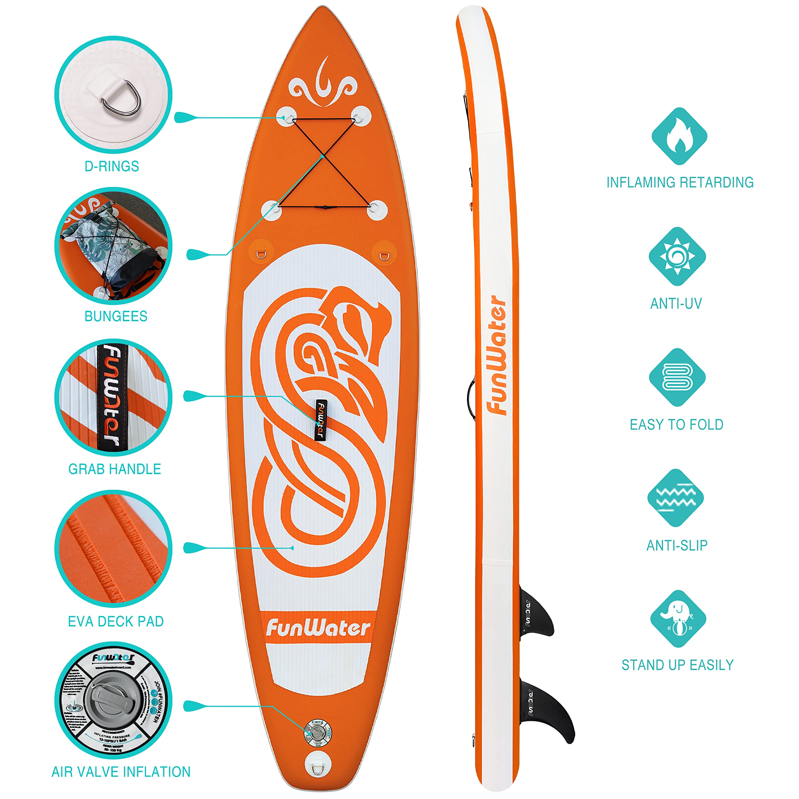 FunWater SUP Inflatable Stand Up Paddle Board 10'x31''x6'' UltraLight