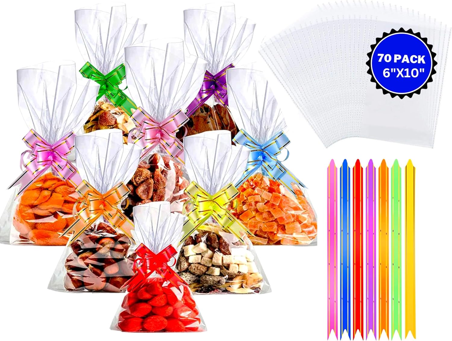MAARA Clear Cellophane Bags Pack of 70 (6 x 10 Inches) Cellophane Sweet