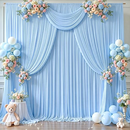 Miniatura 4 de 20 pies x 12 pies Cortinas de Telón de Fondo Azul Bebé Sin Arrugas para Bodas y Fiestas, Telón de Fondo de Tela Azul, Cortinas para Bodas,