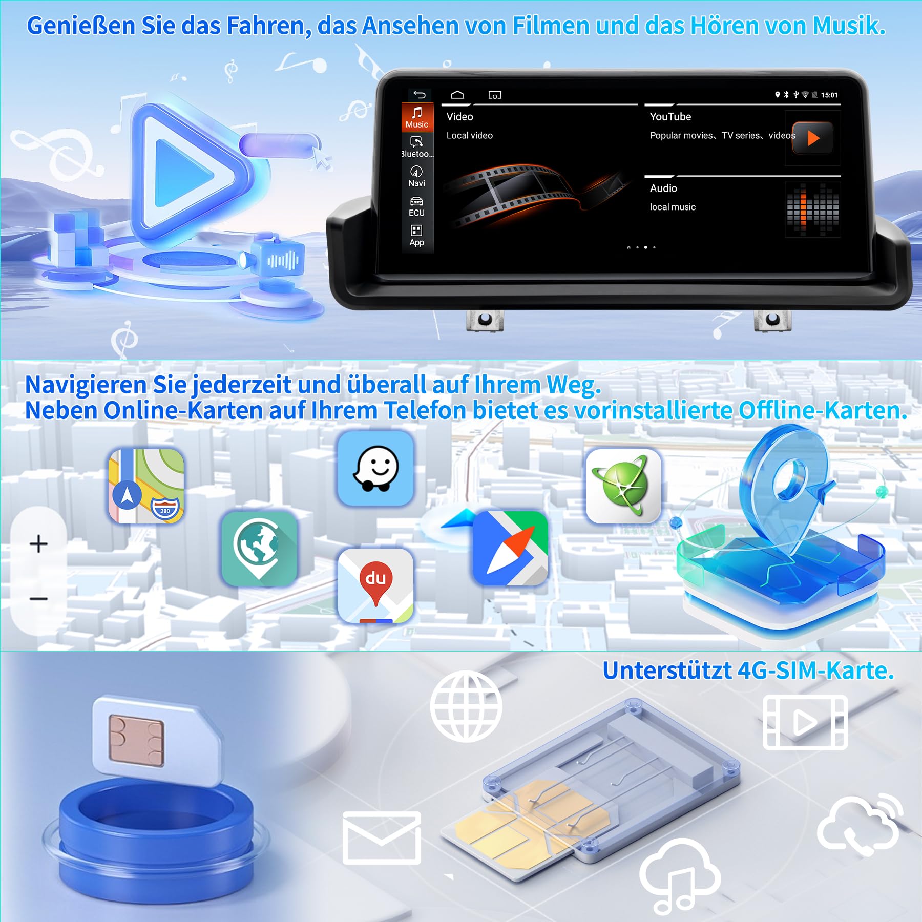 Autoradio per BMW Serie 3 E90/E91/E92/E93 2006-2012, Carplay Android Auto