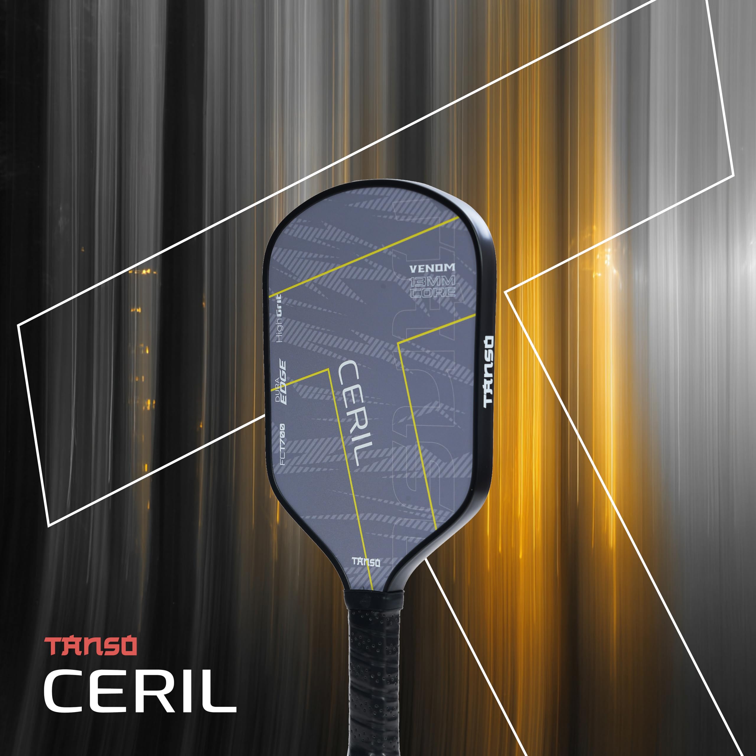 TANSO Ceril Venom T700 Pickleball Paddle (High Grit Surface Carbon Fibre Pickleball Paddle, 13mm Thick Hexa Core, Wide Body for Stable Control)