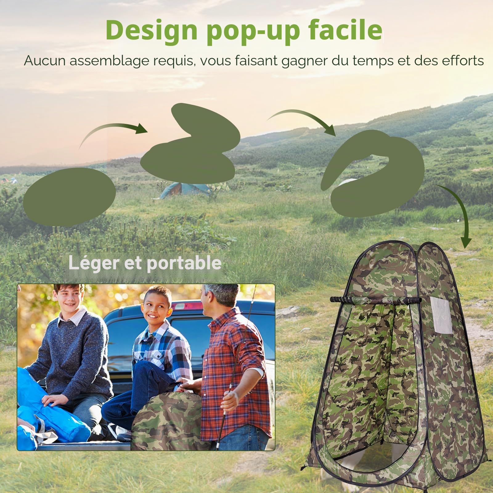 HOMASIS Tente de Douche Pop-up, Tente de Toilette et Changement, Cabine de Douche d'Intimité avec Sac de Transport Portable l'Extérieur, pour Camping et Plage, 120 x 120 x 190 cm