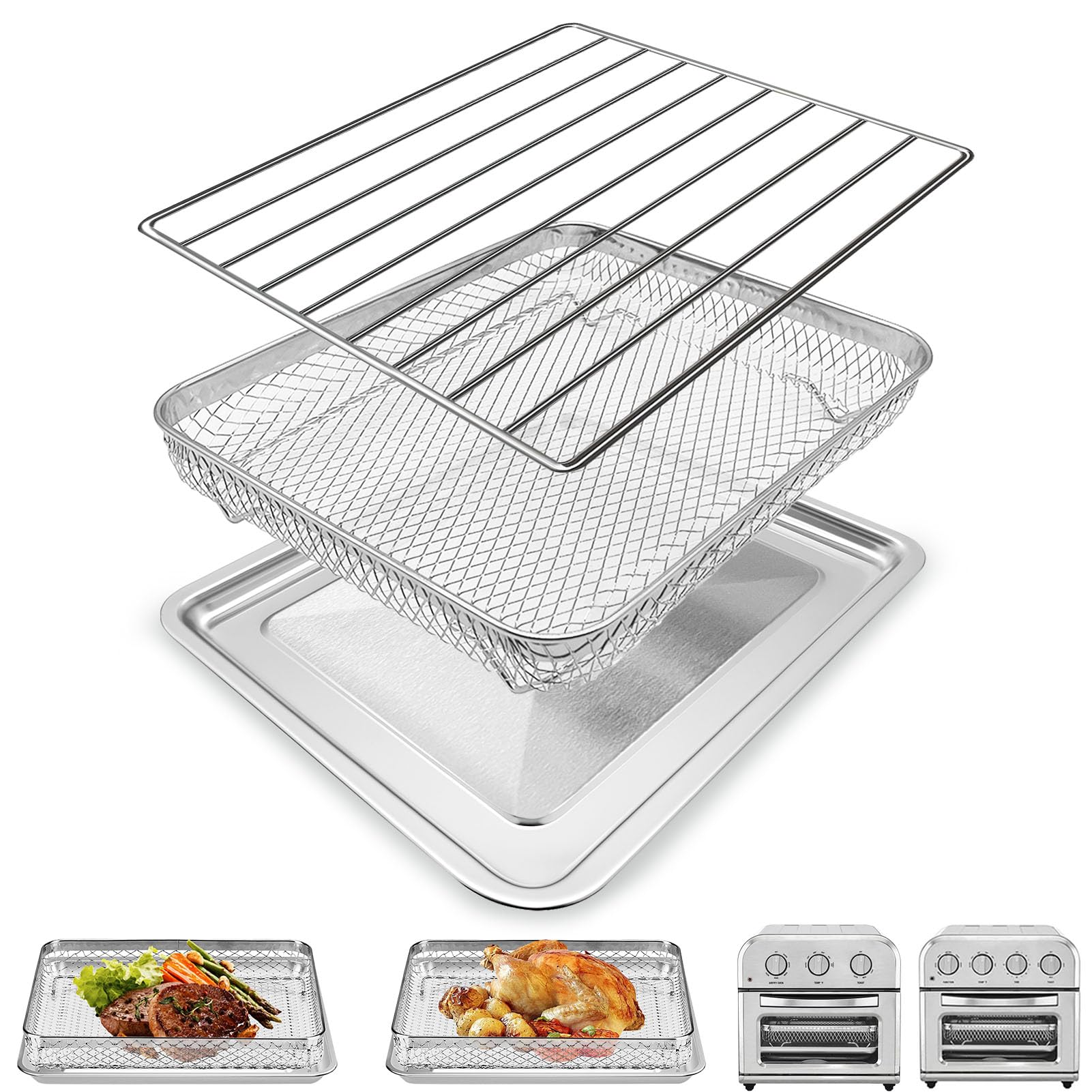 Rejilla de refrigeración de repuesto para freidora de aire Cuisinart TOA-26 28, horno tostador de convección, freidora de aire de 11.2 x 10 pulgadas, bandeja de alambre de acero inoxidable, accesorios