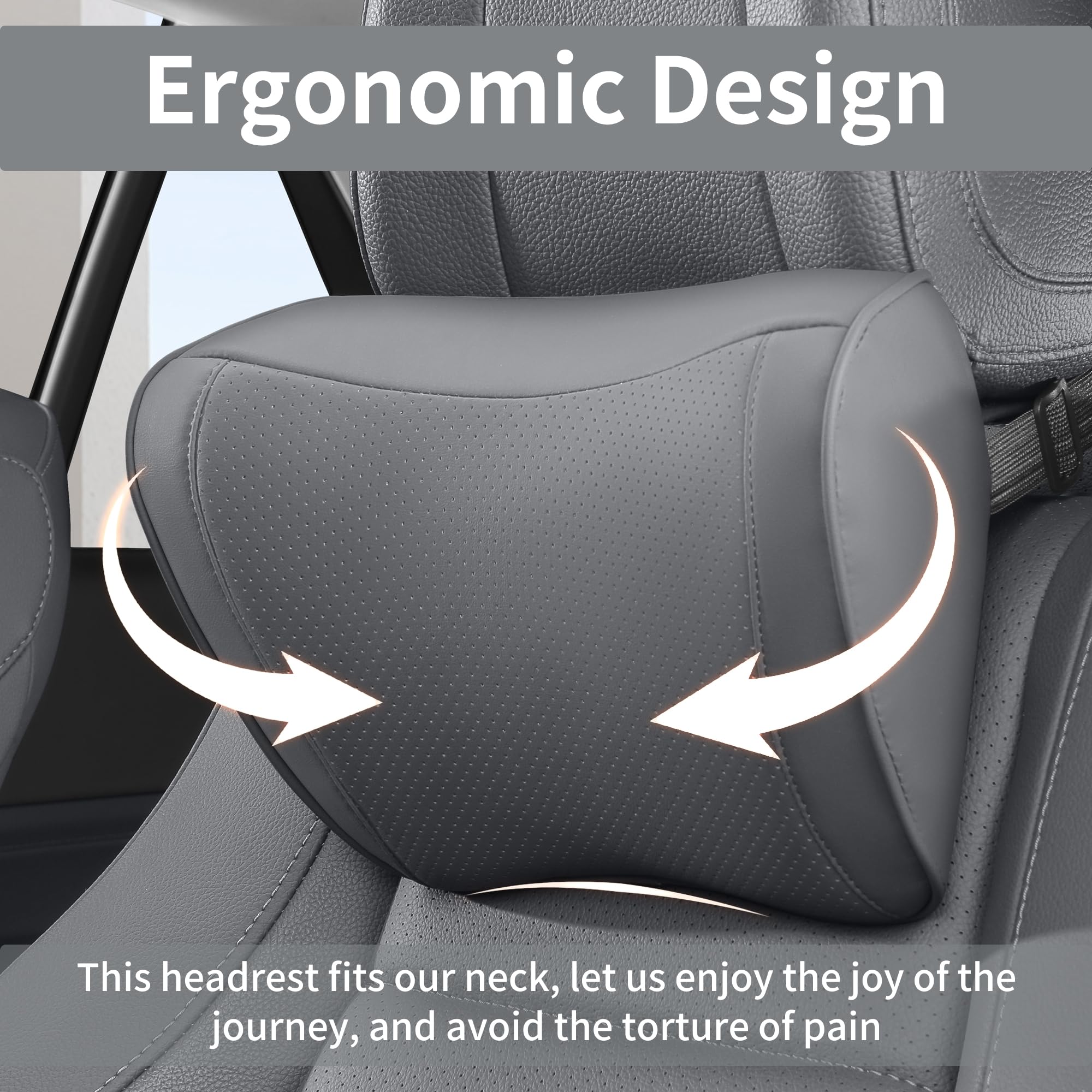 Cuscino Poggiatesta Auto Memory Foam in Pelle, Ergonomico Pillow Ortopedico per Collo per Cervicale, Supporto Testa Seggiolino Auto per Guida, Viaggi, Casa e Ufficio, Grigio, 1 Pezzo