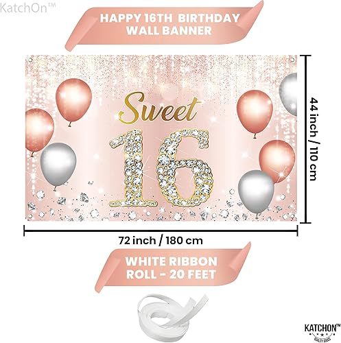 Miniatura 2 de KatchOn Pancarta extragrande de oro rosa dulce 16, telón de fondo de 72 x 44 pulgadas para sesión de fotos y decoraciones de cumpleaños