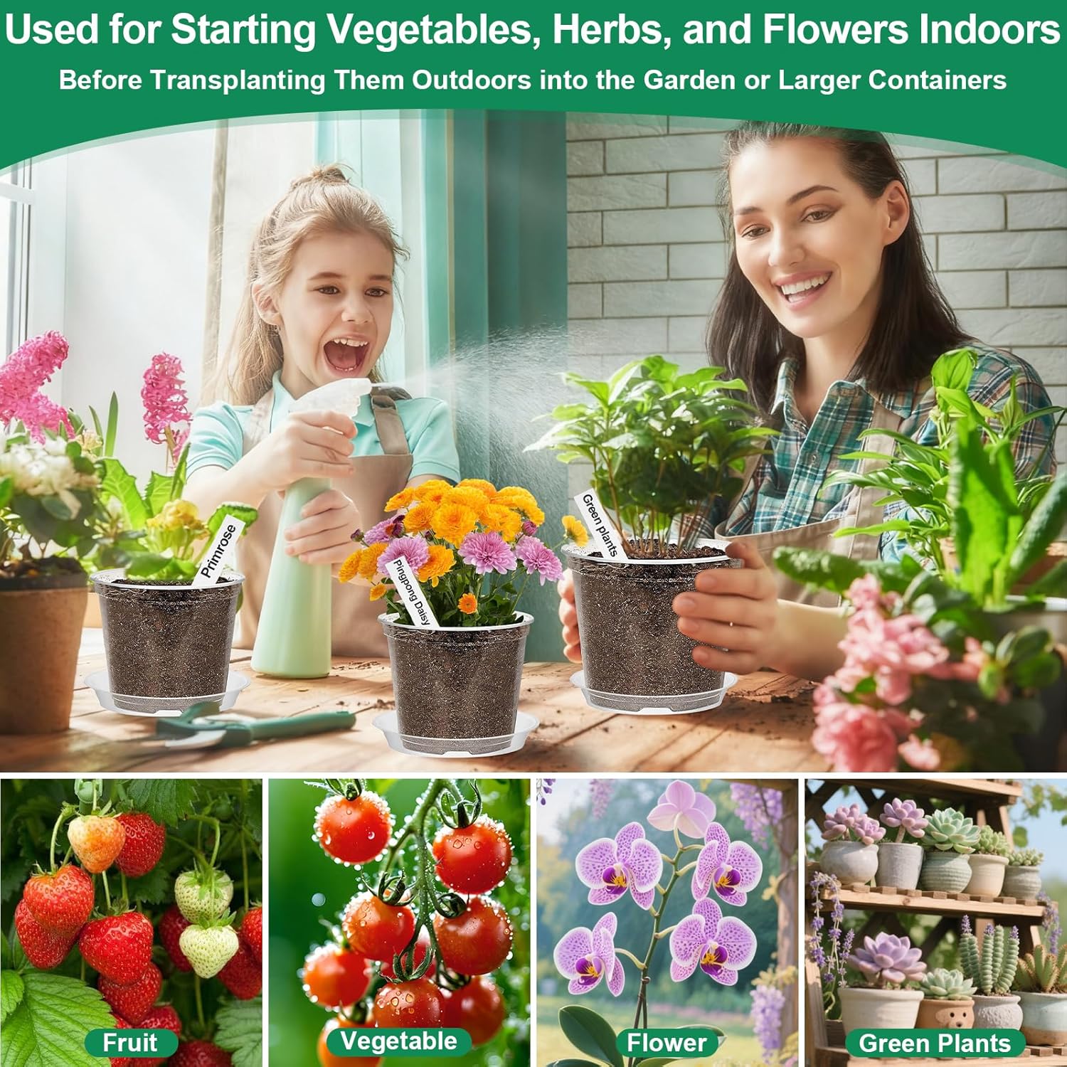 Jollidecor 45Pcs Clear Plastic Nursery Pots with Drainage Holes and Saucers, 3/4/5/6/7Inch Seedling Starter Flower Pots with Tool for Indoor Outdoor Gardening Flower, Herb, Succulent Transplanting