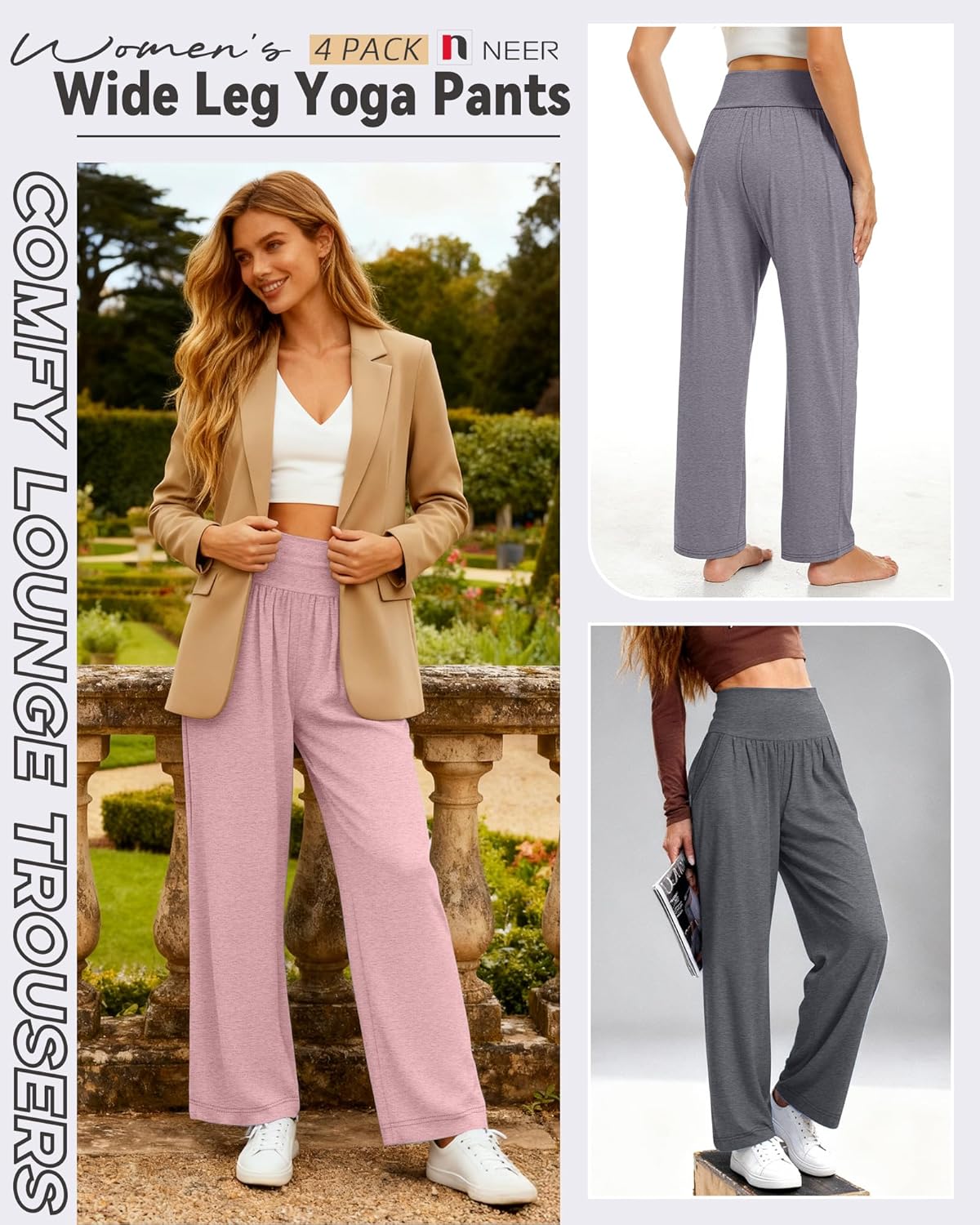 Neer 4 Pack Women's Wide Leg Yoga Pants High Waist Casual Sweatpants Loose Cozy Lounge Pajama Flowy Pants with Pockets - Image 5