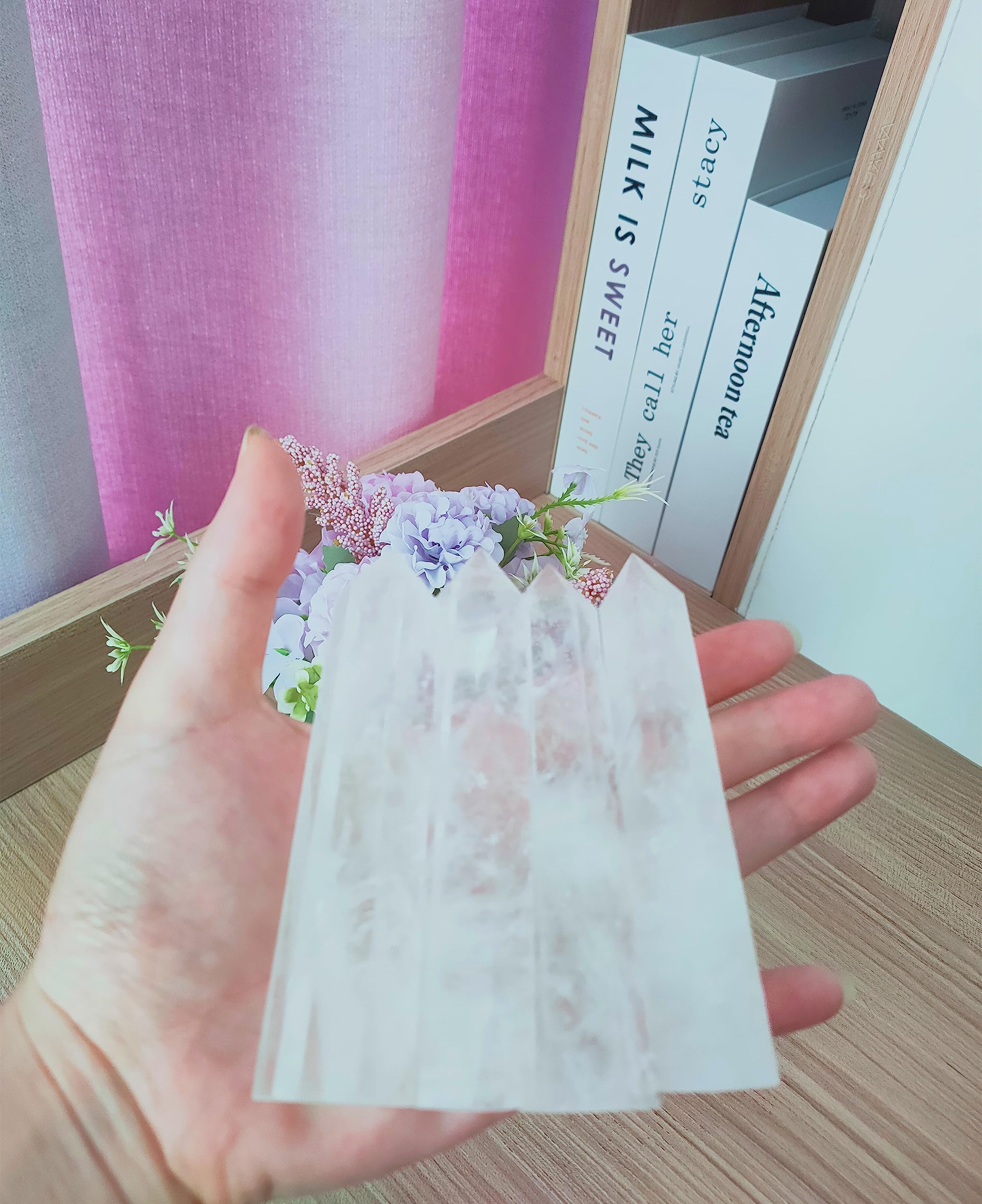 Luckeeper Varita de cristal de cuarzo transparente de 4 pulgadas, terapia de meditación de chakras de 6 facetas pulidas, 1 unidad