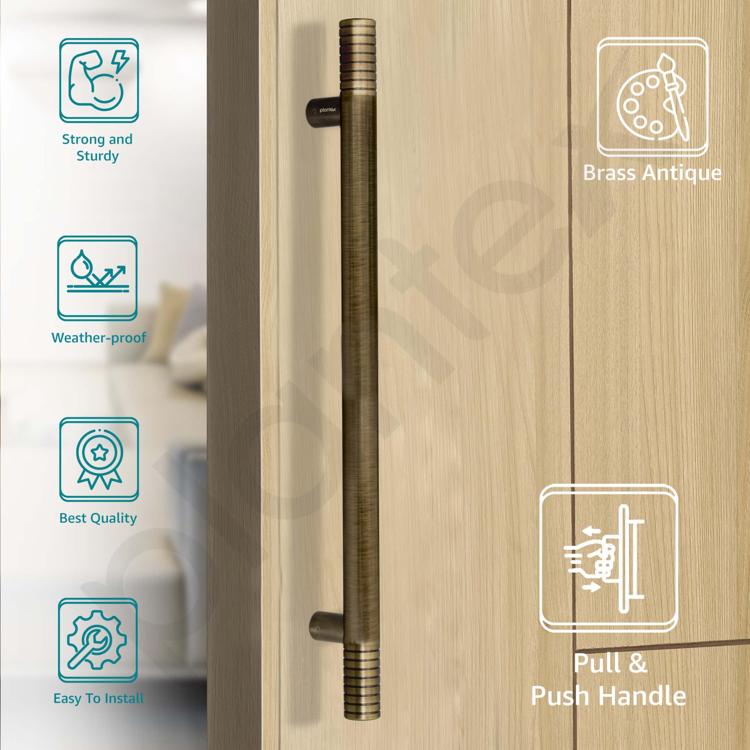 Plantex Heavy Duty Handle for Door/24 inch Main Door Handle/Door Pull-Push Handle/3 Years Warranty Pack of 1 (Brass Antique) — Amazon image 2