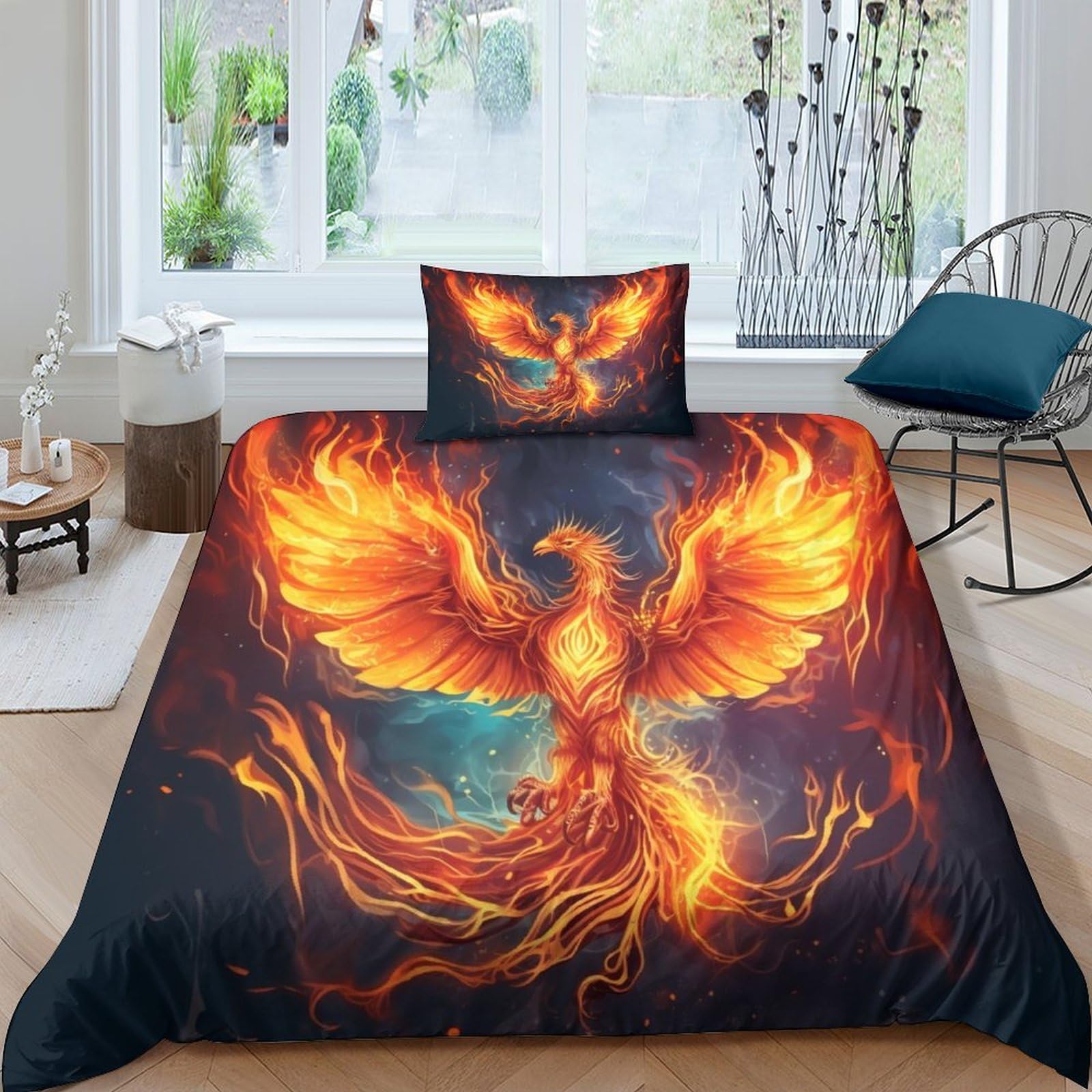Housse de couette Phénix parure de lit 135x200 imprimé animal mythique