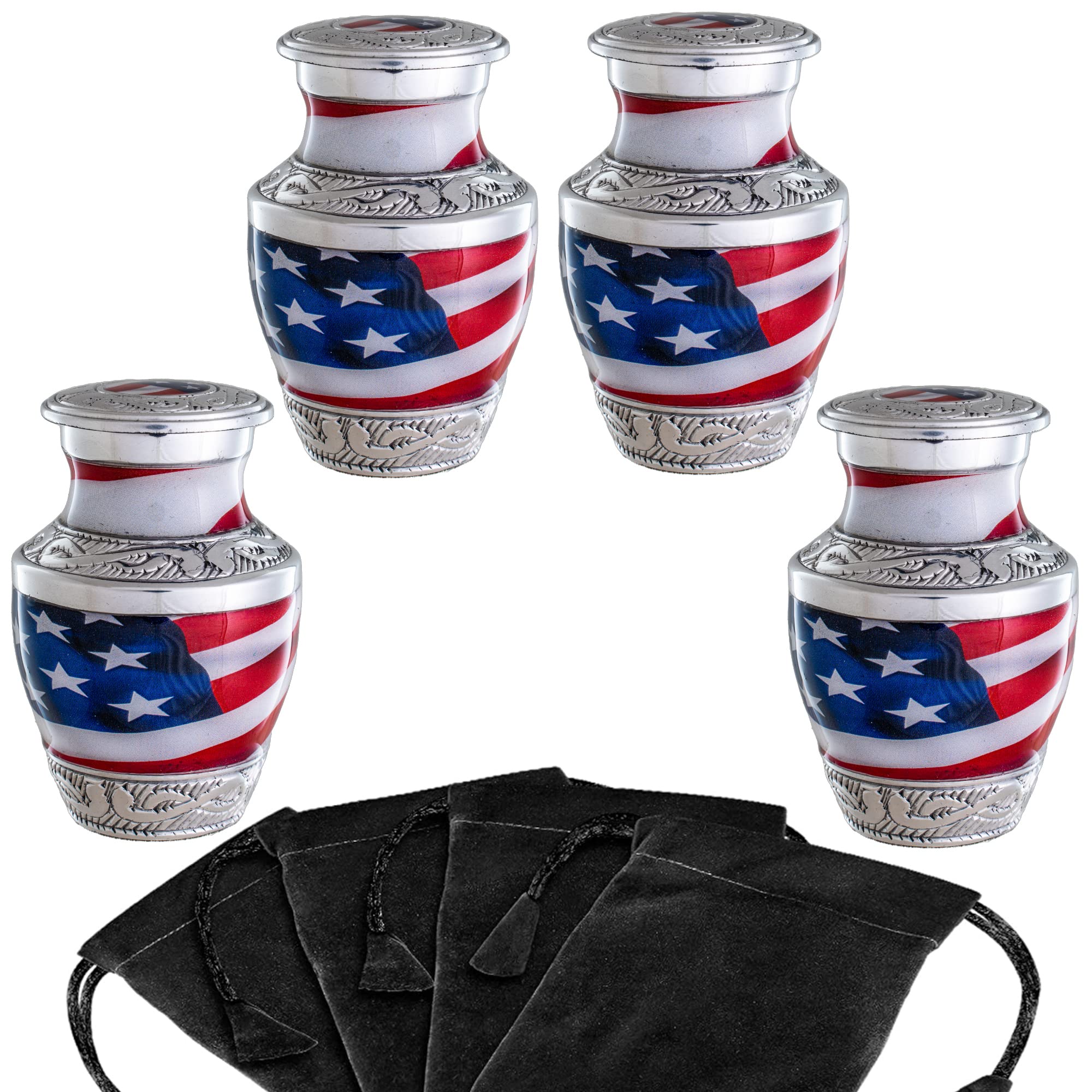 Small Urns for Human Ashes Adult Male or Female Set of 4 American Flag Decorative Mini Urns for Veteran or Patriotic - Image 3