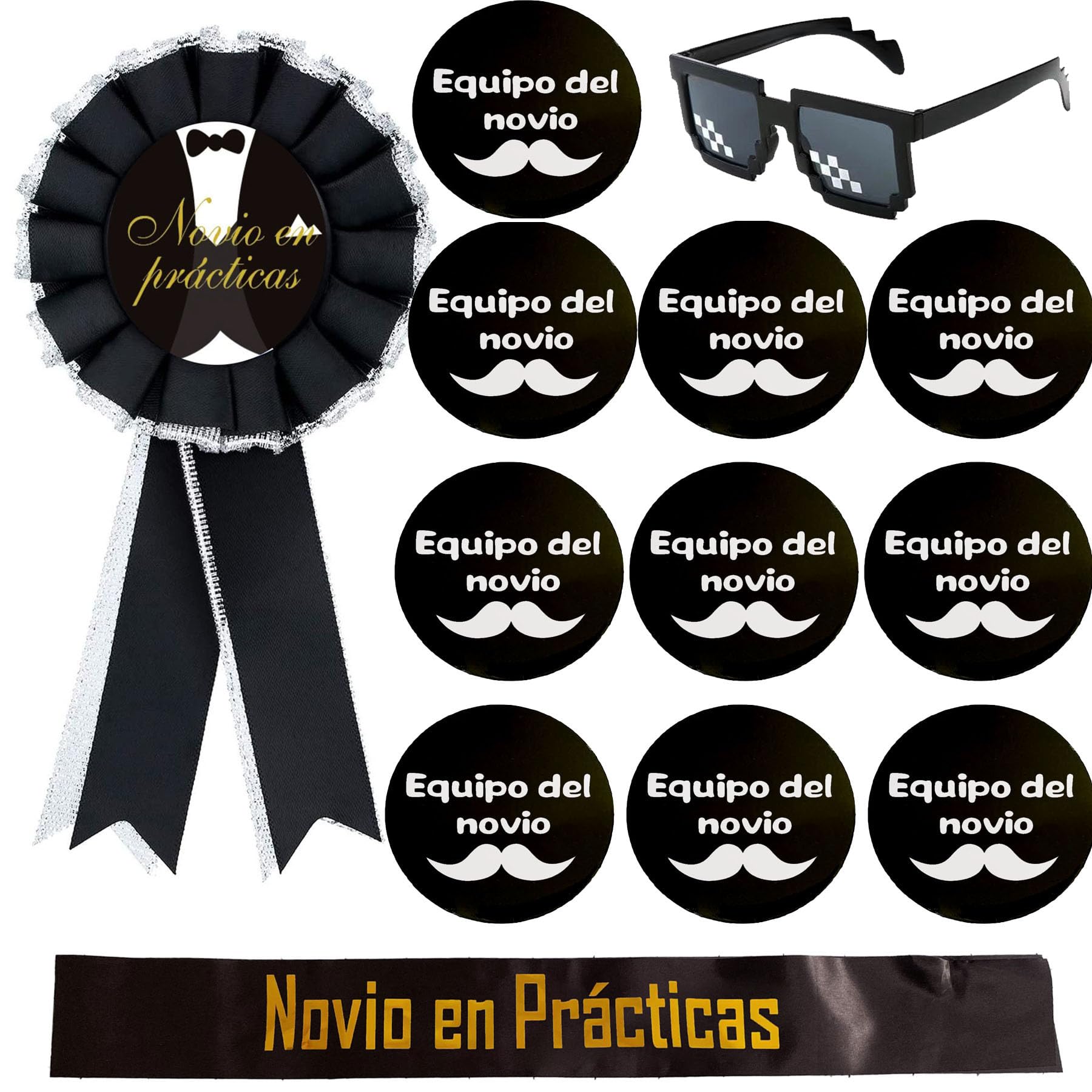 13 Pcs Set Despedida de Soltero Decoración Accessorios Despedida de Soltero Banda Novio en Práctica Insignia Novio Broche Equipo de la novio Gafas para novio Groom to Be