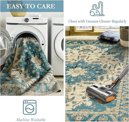 Miniatura 6 de CHICHIC Alfombra de área lavable de 5 x 7 pies, alfombra de área grande de estilo bohemio, con acento oriental, antideslizante, suave, vintage, para
