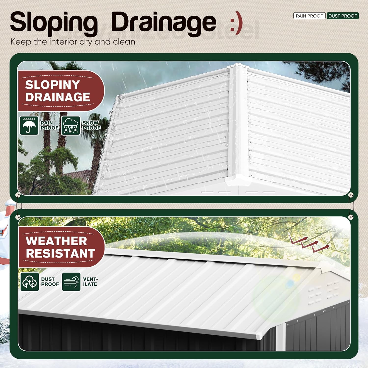 Gray 6' x 8' Metal Outdoor Storage Shed with Lockable Door