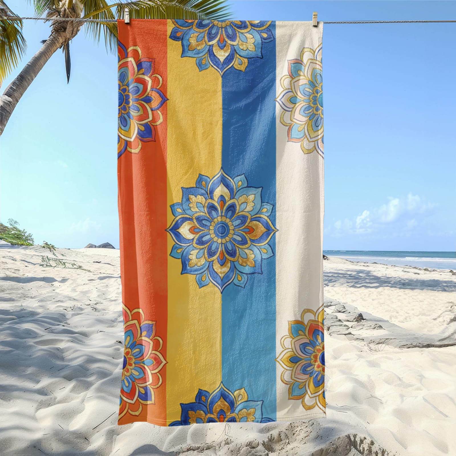 Tapis de Plage XXL Anti Sable Orange De Style Bohème Serviette Piscine Adulte,Natte De Plage Pliable, Voyage Accessoires De Plage Camping,Serviette de Bain Personnalisée