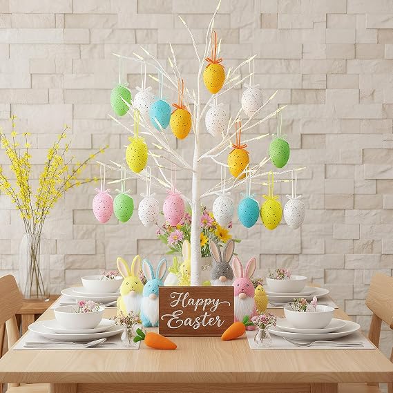 24Pcs Shatterproof Easter Egg Ornaments, Basket Stuffers Egg Bulk Hanging Eggs with Glitter for Spring Tree Basket Decorations Easter Celebrations