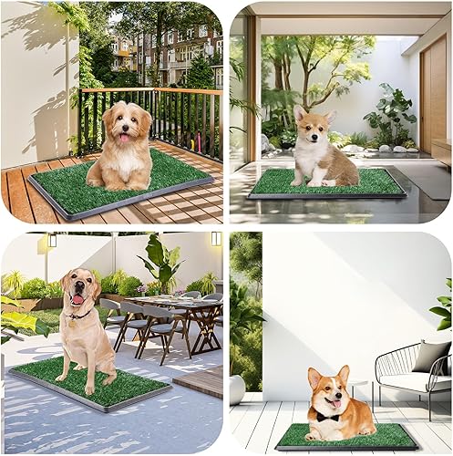 Miniatura 6 de LOOBANI Almohadilla de césped para perros con bandeja grande, orinales para interiores para entrenamiento de apartamentos y patio, con 2 paquetes