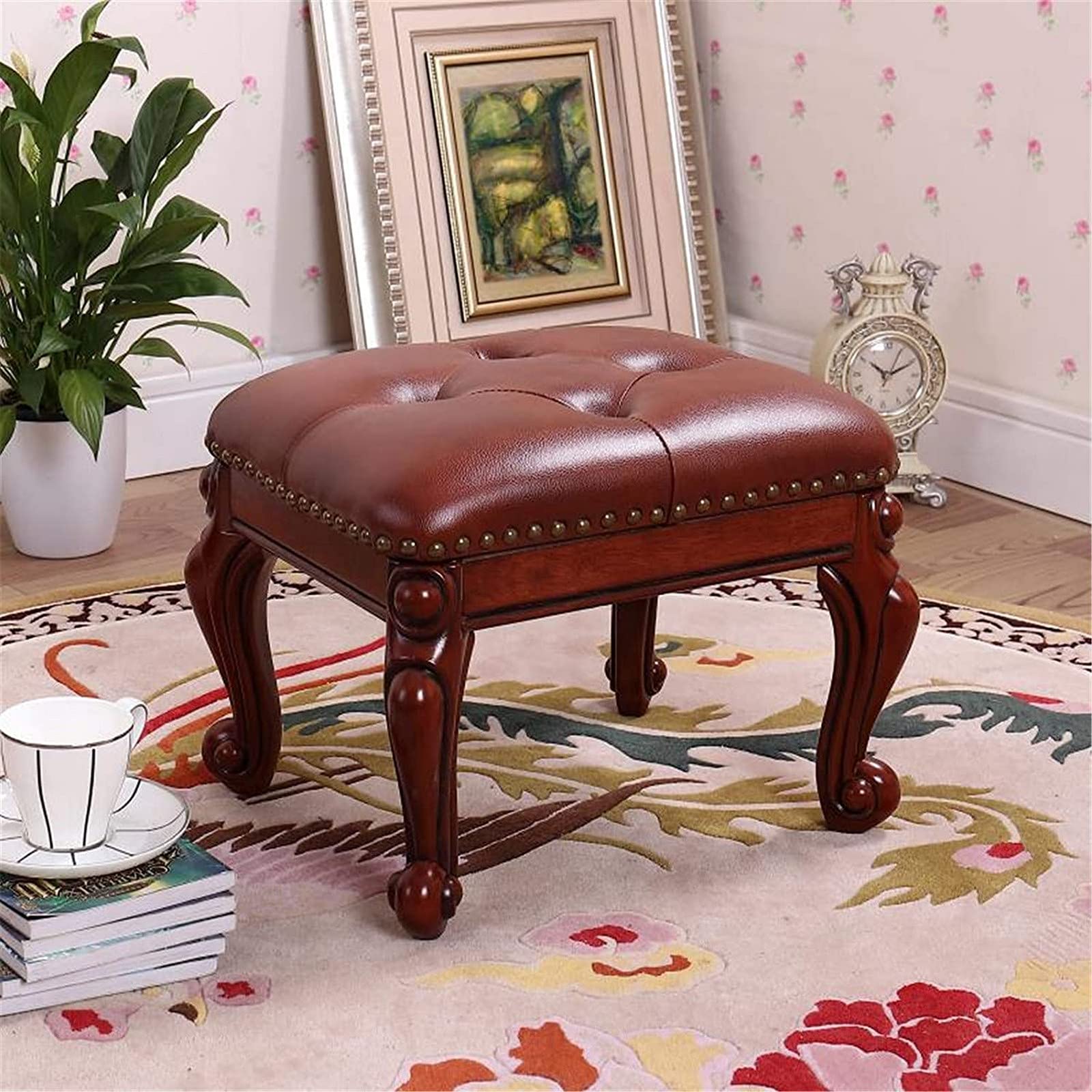 Footstool Foot stool Faux Leather Waterproof Coffee Table Padded Seat,Lightweight Comfortable Ottoman,Square Vanity Stool Chair,For Bedroom,Max Load 150 Kg-E 37x30x30cm Home Decor Stool