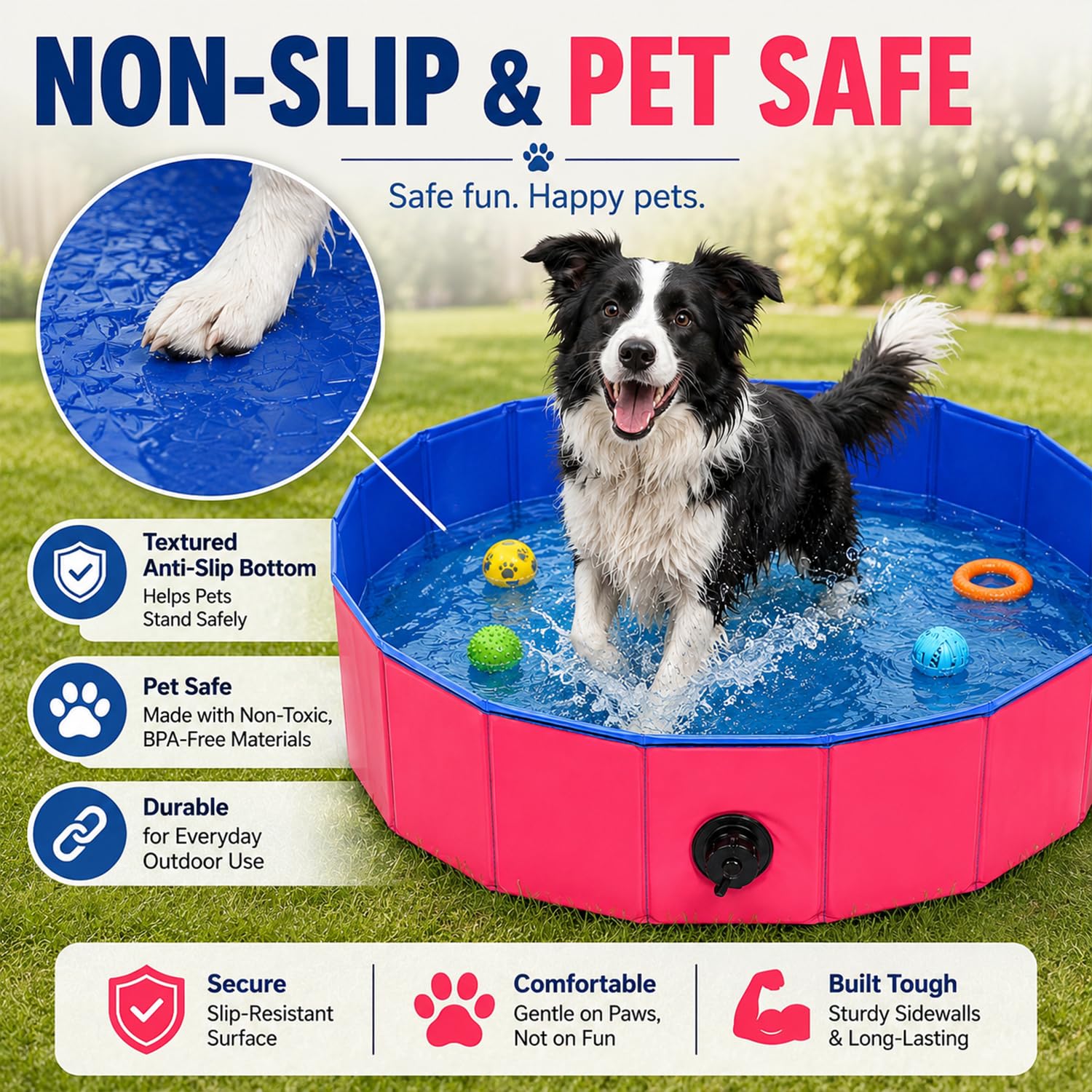 Piscine pour chien, 100 x 30 cm, baignoire pliable avec trou de drainage, pataugeoire pour animaux de compagnie, piscine pliable, pataugeoire robuste pour chiens et chats