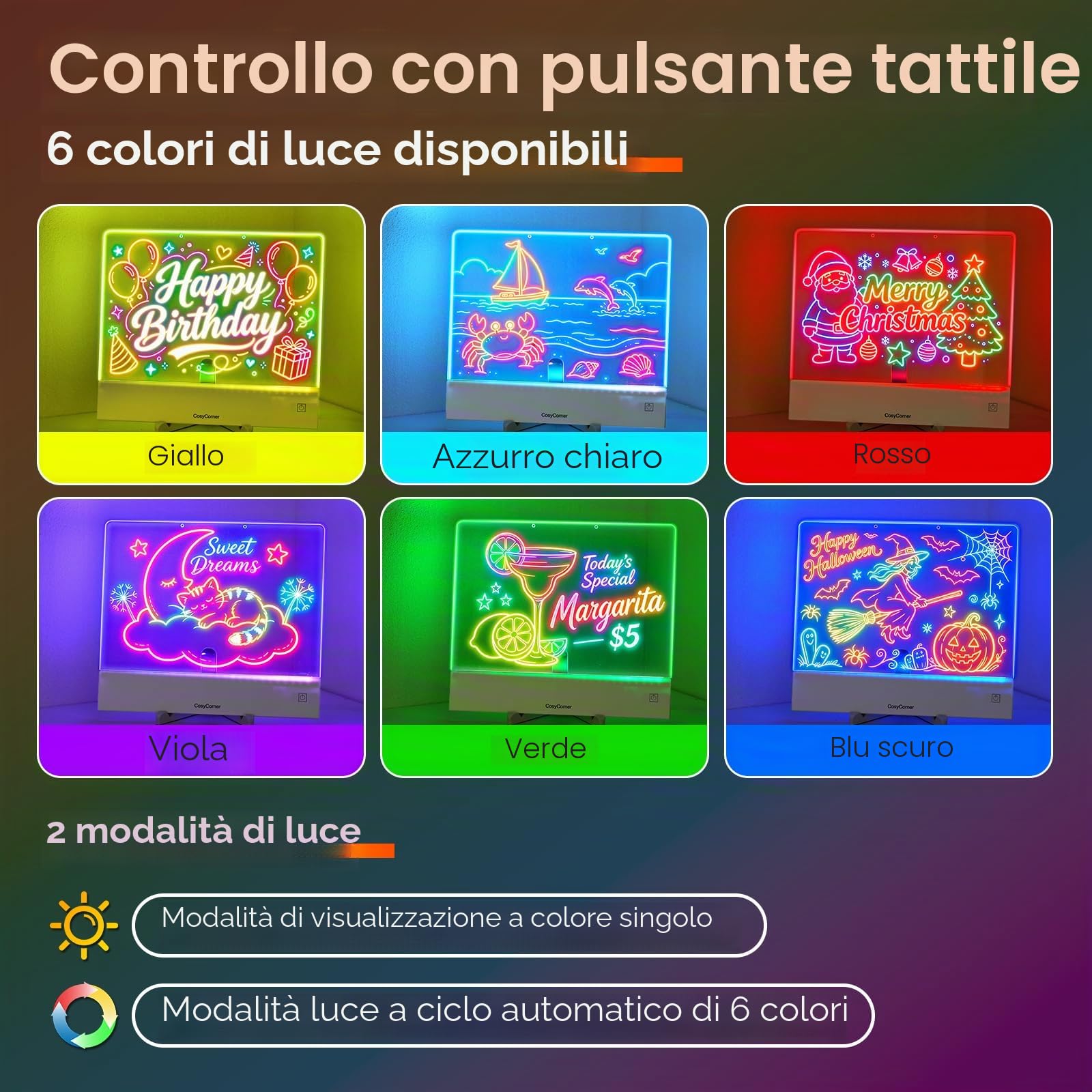 Lavagna da disegno a LED per bambini – Doodle Glow Note Board con colori | Lavagna ricaricabile in acrilico cancellabile a secco con luce e interruttore touch, batteria 5H, blocco di scrittura