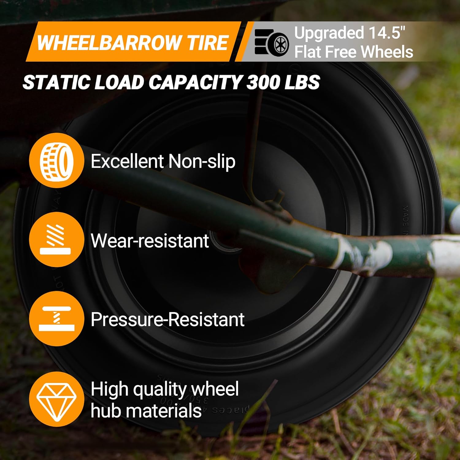 4.80/4.00-8 Flat Free Wheelbarrow Tire with 5/8 & 3/4 Bearing 3" -7" Centered Hub for Garden Cart Ribbed Tread Foamed Polyurethane Tire by NISHCON - 2 Pack