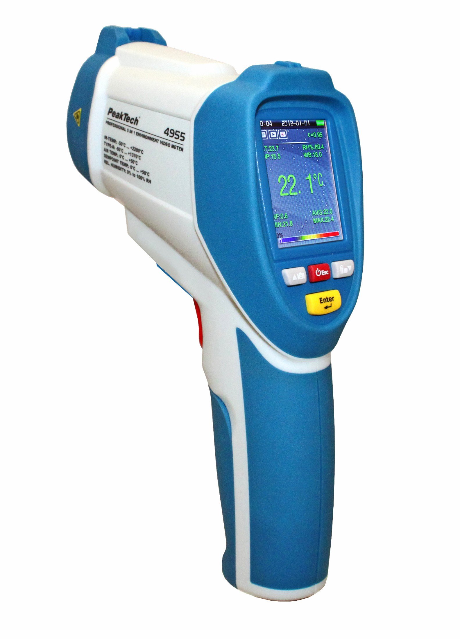 PeakTech P 4955 IR Thermometer Datenlogger bis 2200 °C, Infrarot Thermo-Hygrometer mit Dual Laser, Fotofunktion und Videoaufzeichnung