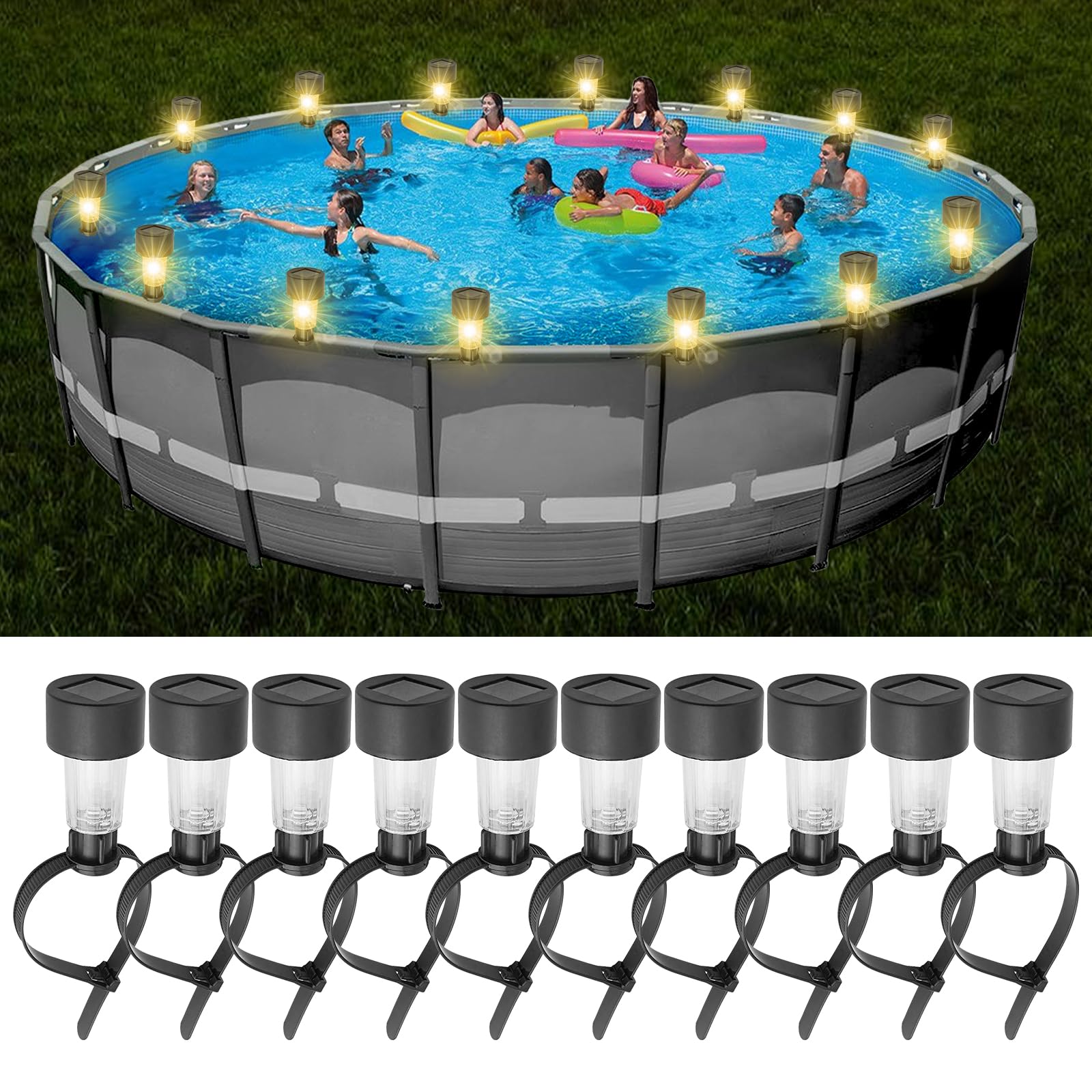 BORDEAG 10 luces para piscina, luces solares para vallas, luces LED para piscina, iluminación de estanque, luces solares para piscina, impermeables, para decoración de jardín