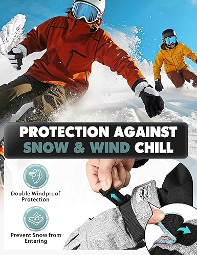 Miniatura 4 de Hikenture Guantes de nieve para hombres y mujeres, 3M Thinsulate guantes de esquí impermeables con bolsillo y funcionalidad de pantalla táctil