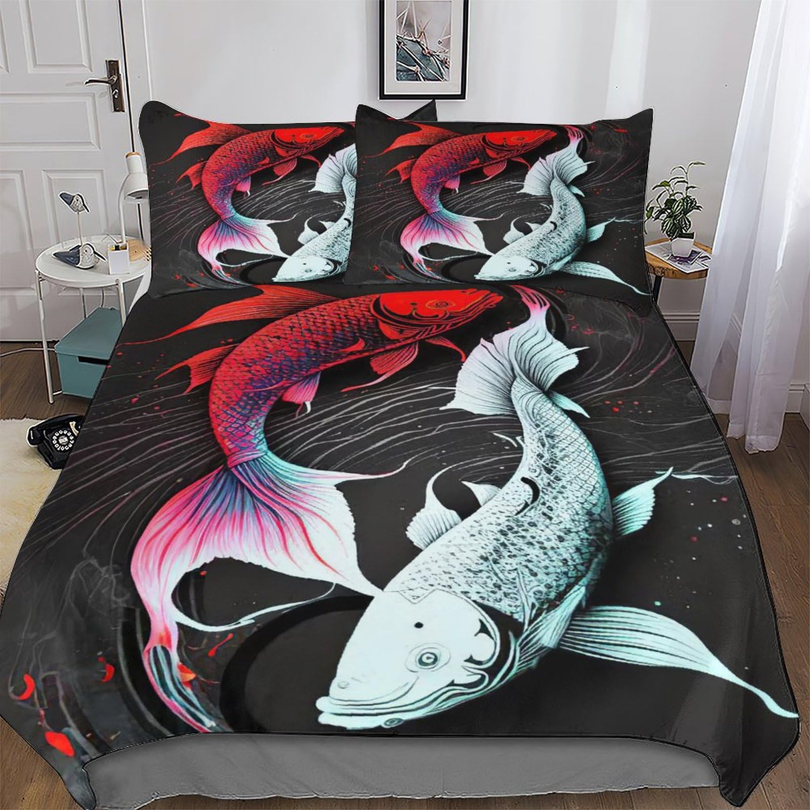 Housse de couette poisson 220x240 cm avec taies en microfibre