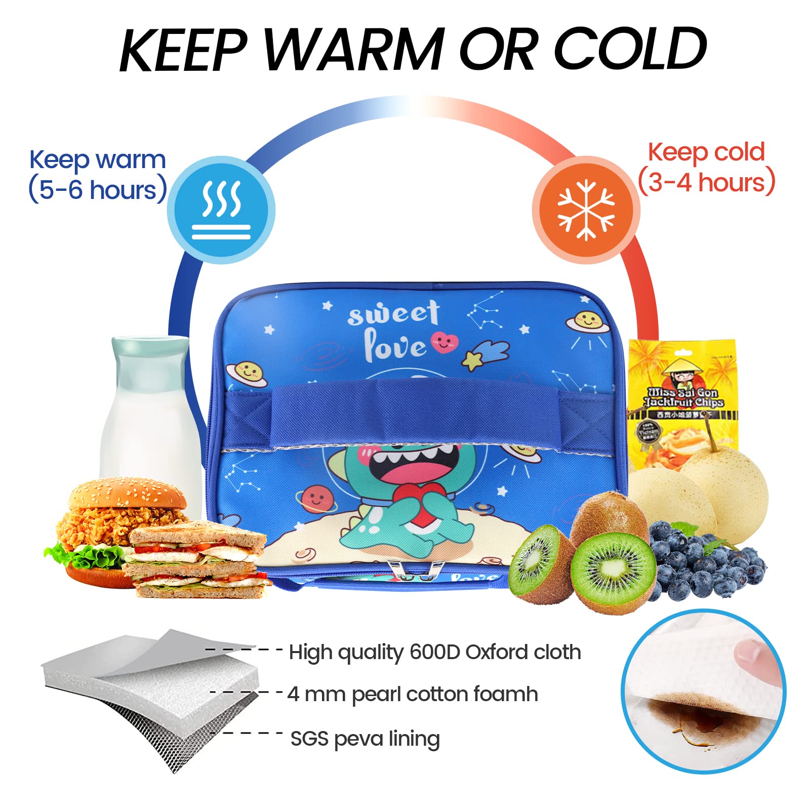 Borsa Termica Bambini 27x19x11cm - Lunch Bag Impermeabile Con Isolante - Foto 8