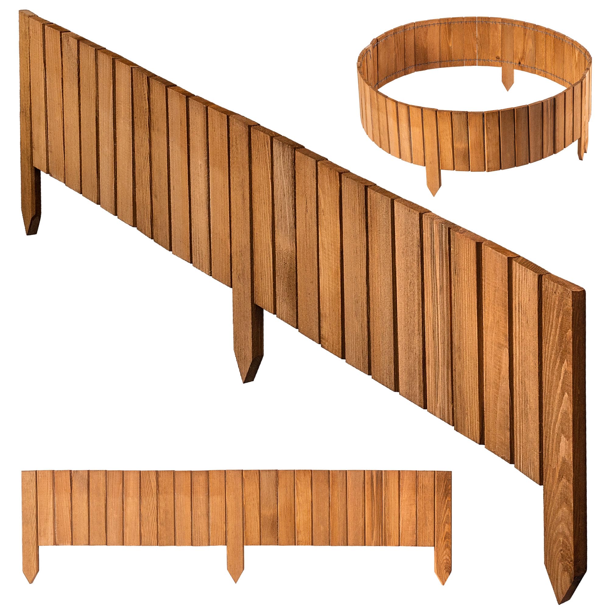 KADAX Borde para césped de madera, 116 x 20 cm, enmarcado de bancal, delimitación de jardín, valla de madera flexible, valla de jardín, valla para jardín, delimitación de bancal flexible, borde de