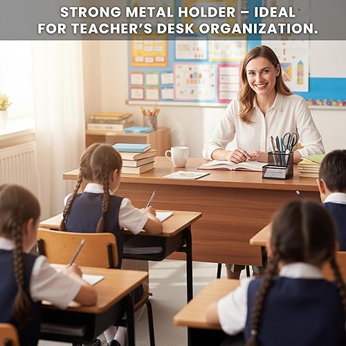 Miniatura 7 de Soporte para bolígrafos y tarjetas de visita para escritorio, organizador de escritorio de malla negra, soporte para lápices de escritorio