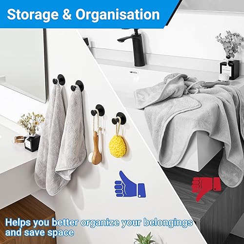 Miniatura 5 de SAYAYO Ganchos autoadhesivos para colgar, ganchos para colgar abrigos de pared, gancho negro mate para toallas para baños, gancho para pegar en el