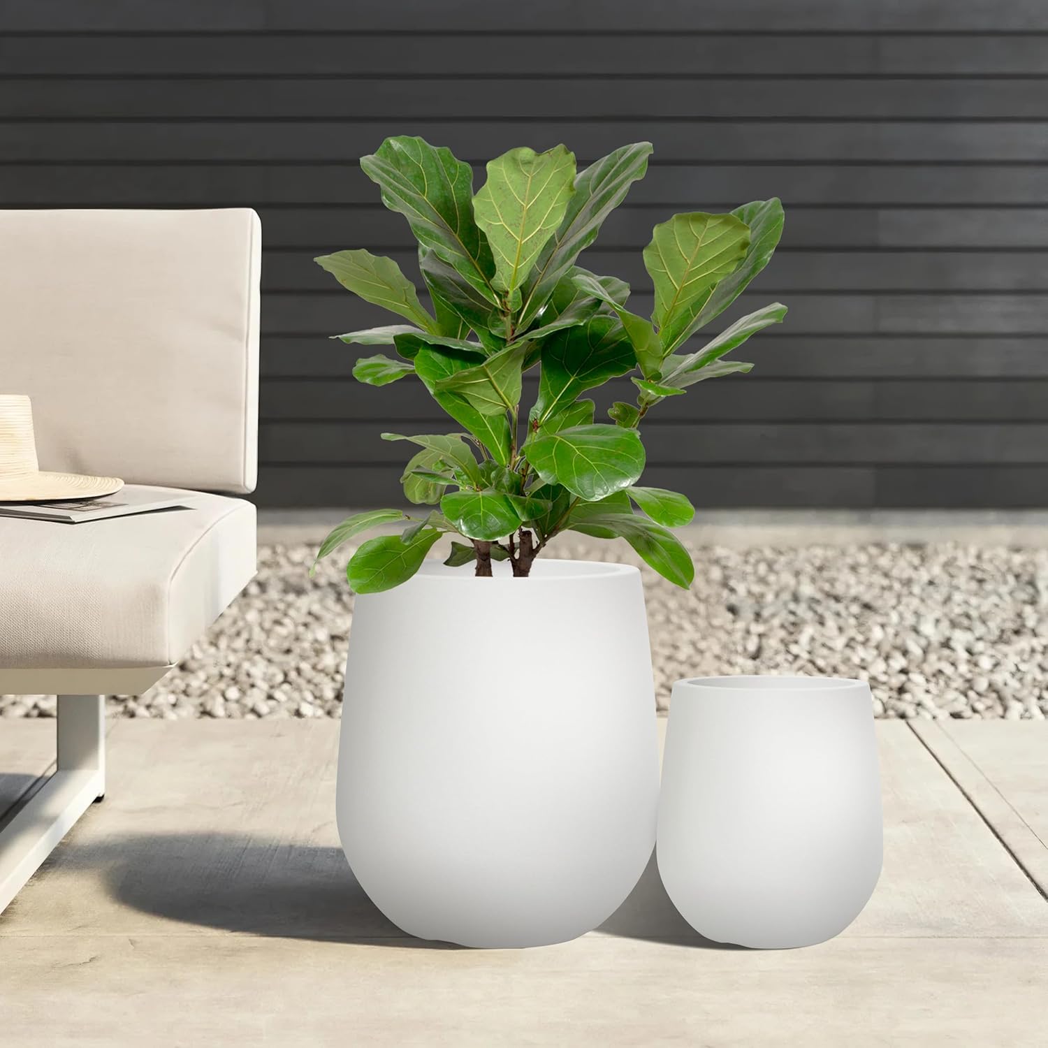 11.8 Inch Plastic Tall Planters for Outdoor Plants, Modern Round Tapered Flower Pot for Outdoor and Indoor Plants, Large Plant Pot with Drainage Holes and Plug for Home Garden Patio, Chalk Beige